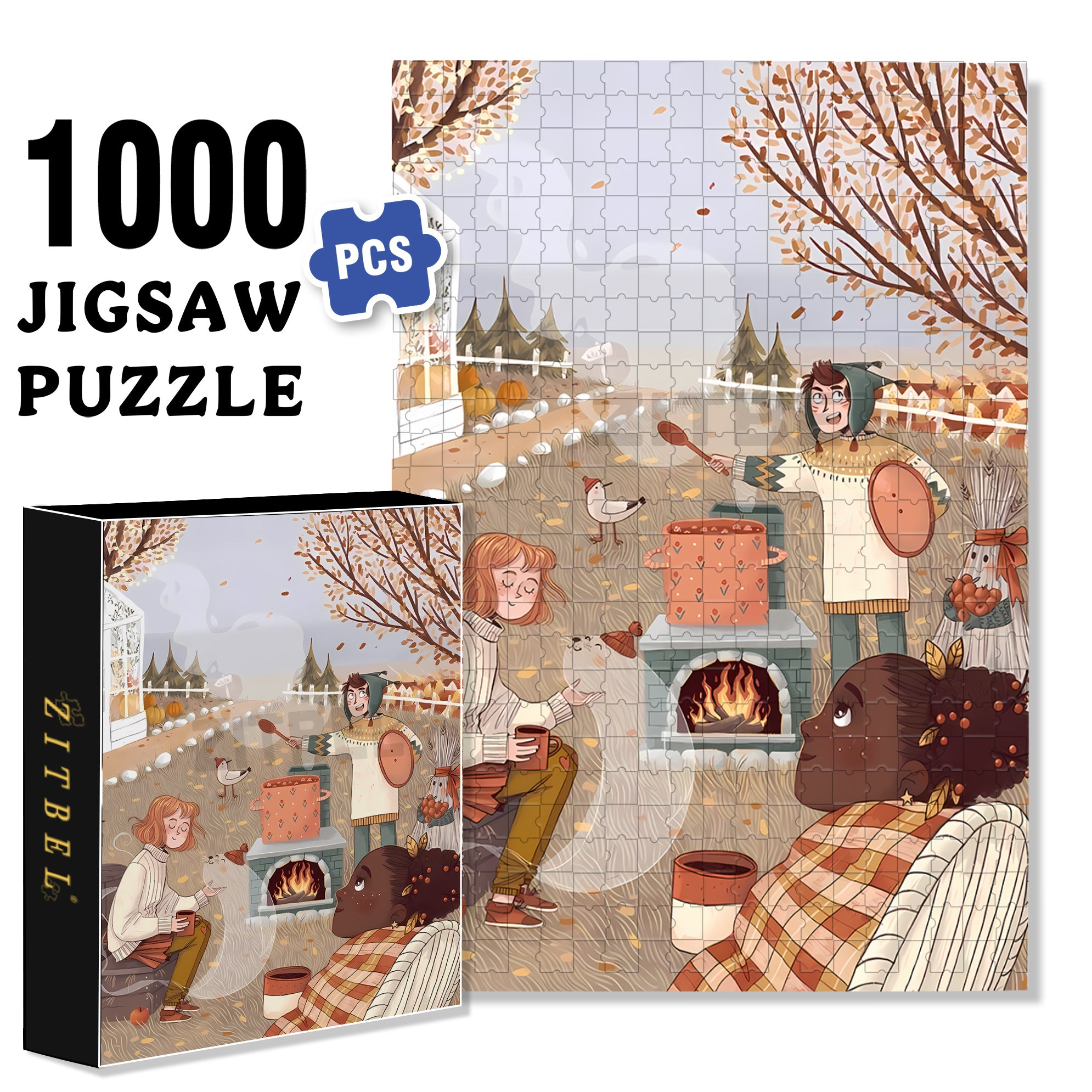 Thanksgiving picnic 500pcs/1000pcs Jigsaw Puzzle, Scratch-Resistant, Interactive Family Game & Brain-Boosting DIY Decor, Perfect for Halloween, Christmas & New Year Gifts, Family Puzzle Game