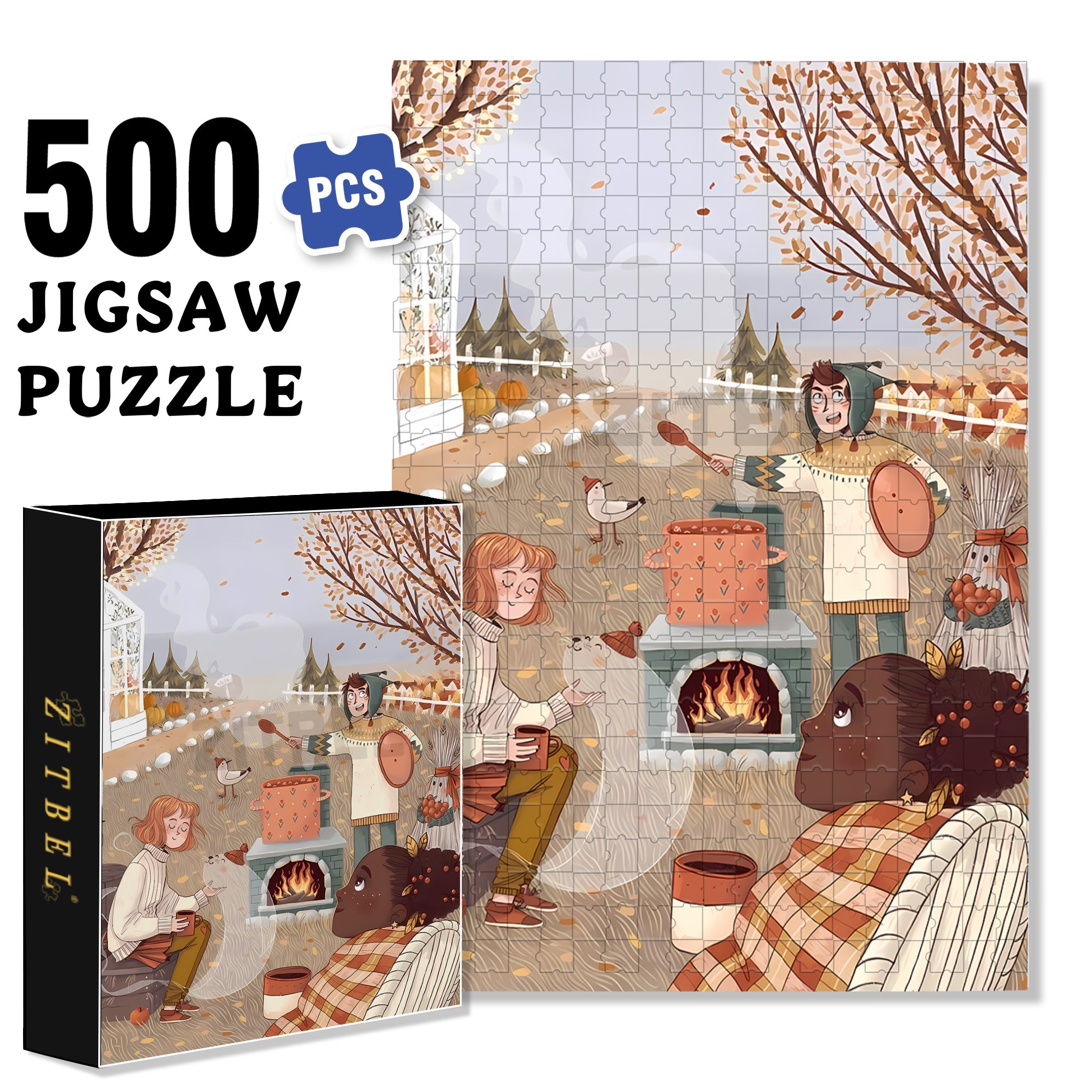 Thanksgiving picnic 500pcs/1000pcs Jigsaw Puzzle, Scratch-Resistant, Interactive Family Game & Brain-Boosting DIY Decor, Perfect for Halloween, Christmas & New Year Gifts, Family Puzzle Game