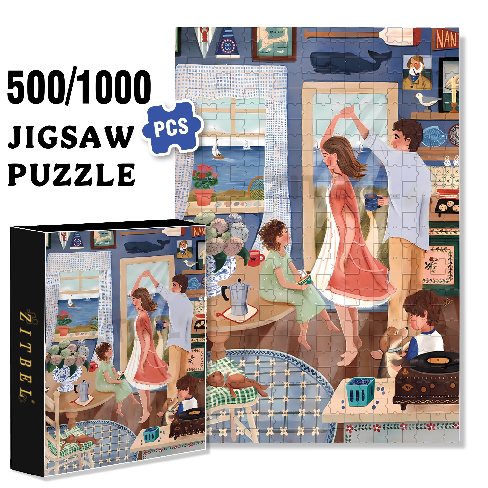 Turn Around 500pcs/1000pcs Jigsaw Puzzle, Scratch-Resistant, Interactive Family Game & Brain-Boosting DIY Decor, Perfect for Halloween, Christmas & New Year Gifts, Family Puzzle Game