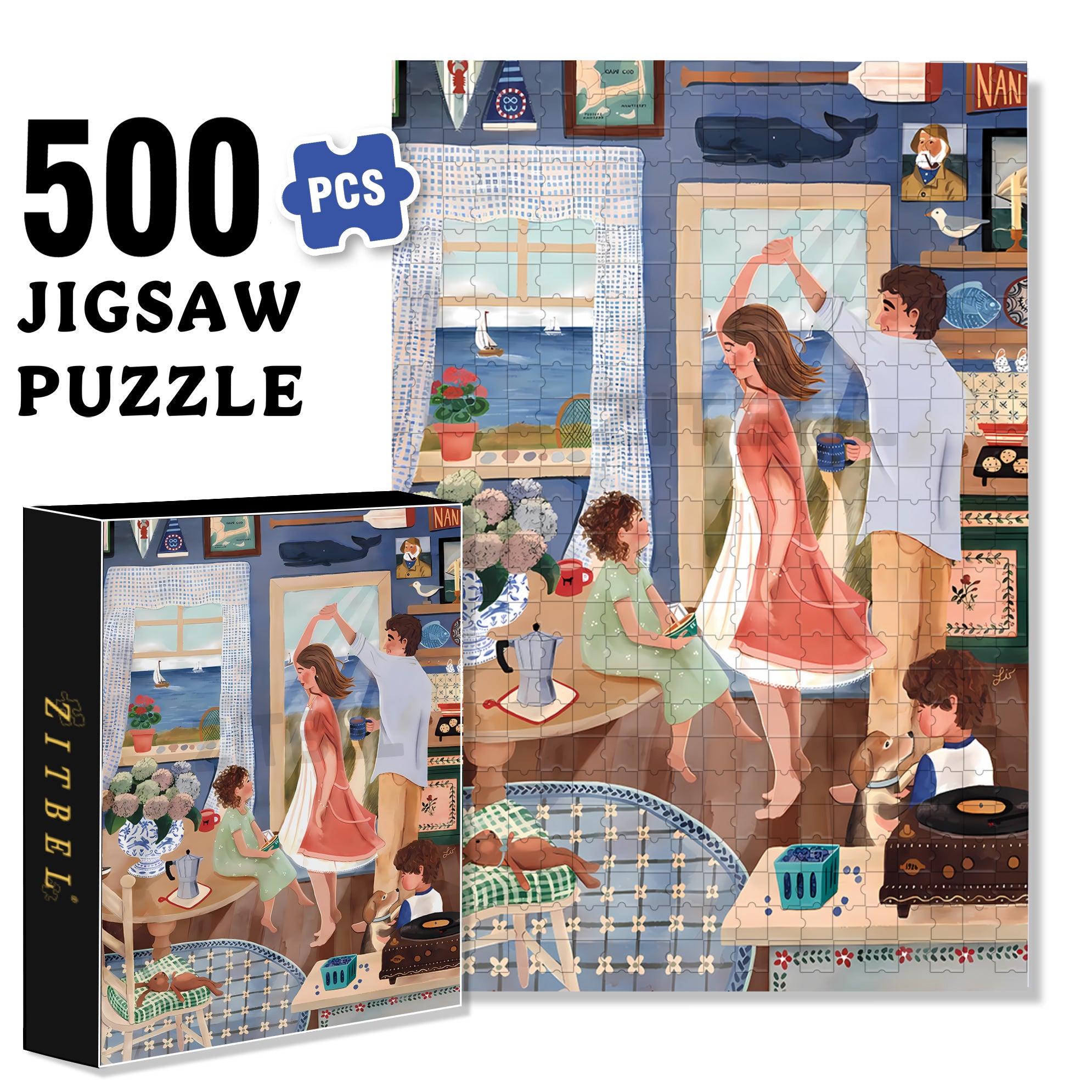 Turn Around 500pcs/1000pcs Jigsaw Puzzle, Scratch-Resistant, Interactive Family Game & Brain-Boosting DIY Decor, Perfect for Halloween, Christmas & New Year Gifts, Family Puzzle Game