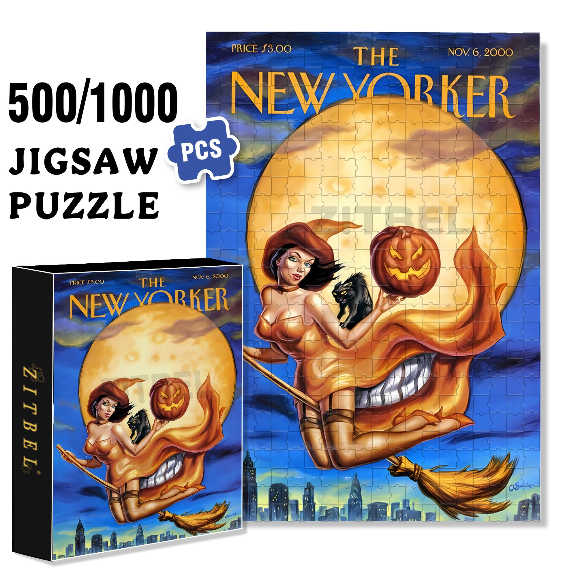 Vintage Halloween 500pcs/1000pcs Jigsaw Puzzle, Scratch-Resistant, Interactive Family Game & Brain-Boosting DIY Decor, Perfect for Halloween, Christmas & New Year Gifts, Family Puzzle Game