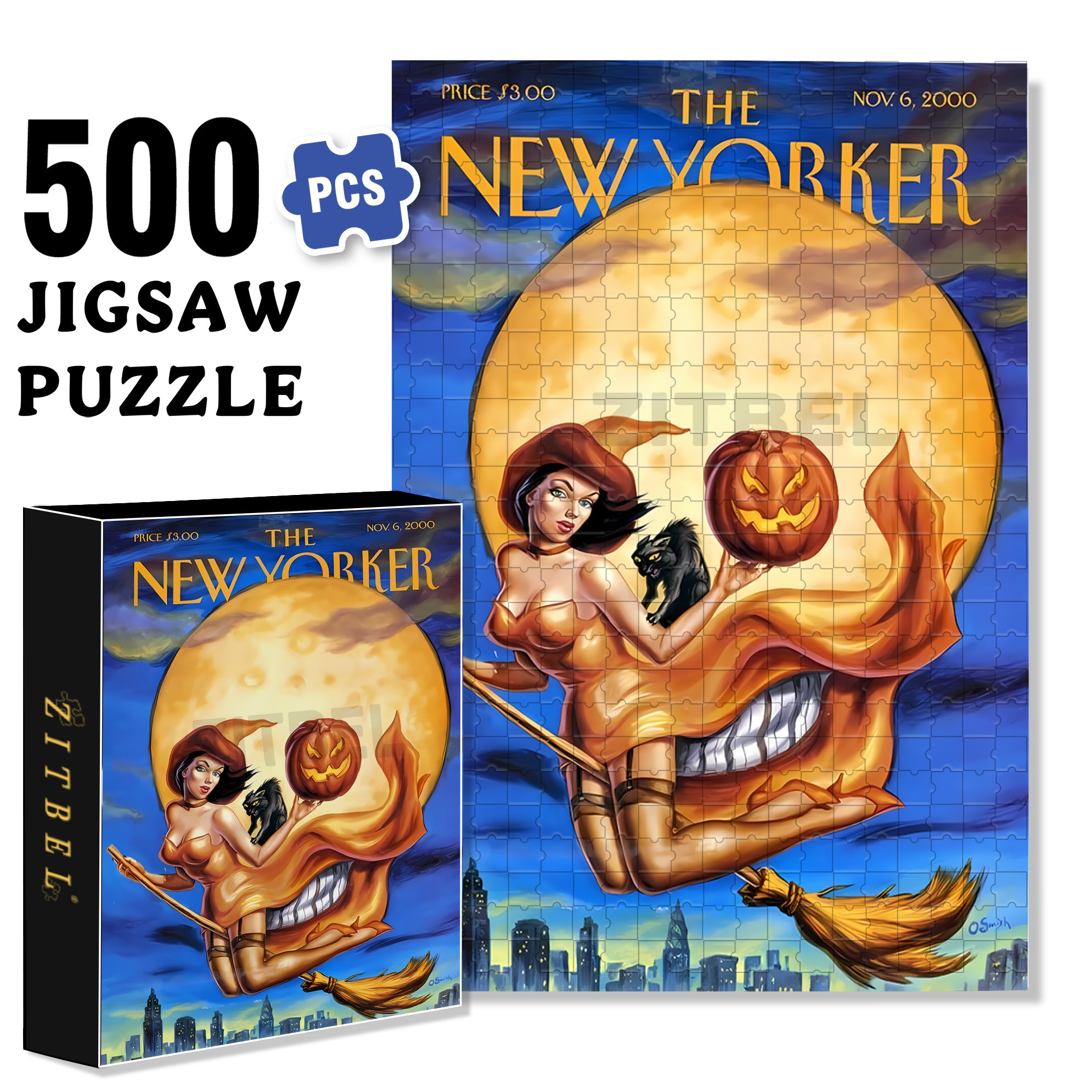 Vintage Halloween 500pcs/1000pcs Jigsaw Puzzle, Scratch-Resistant, Interactive Family Game & Brain-Boosting DIY Decor, Perfect for Halloween, Christmas & New Year Gifts, Family Puzzle Game