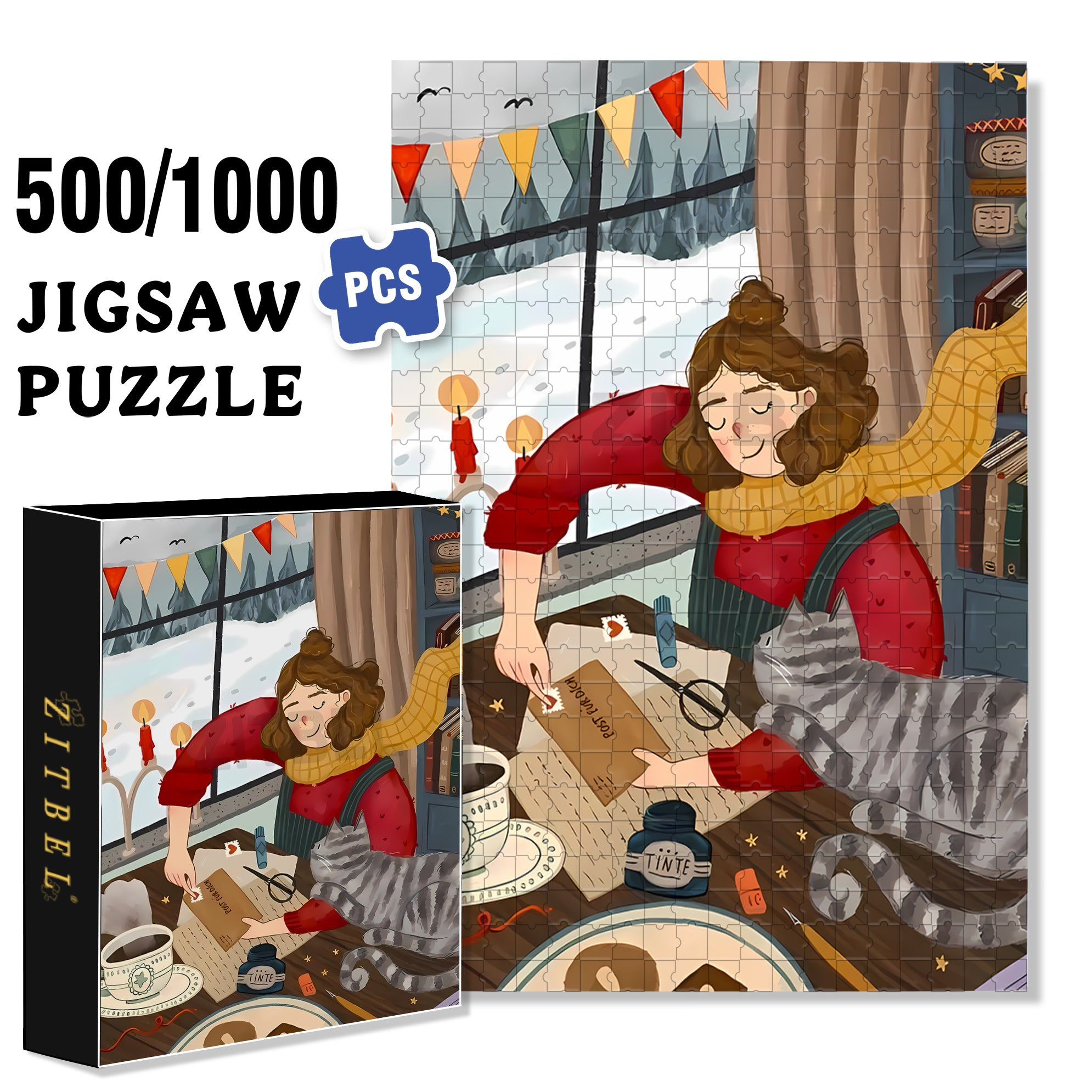 Affix Stamps 500pcs/1000pcs Jigsaw Puzzle, Scratch-Resistant, Interactive Family Game & Brain-Boosting DIY Decor, Perfect for Halloween, Christmas & New Year Gifts, Family Puzzle Game