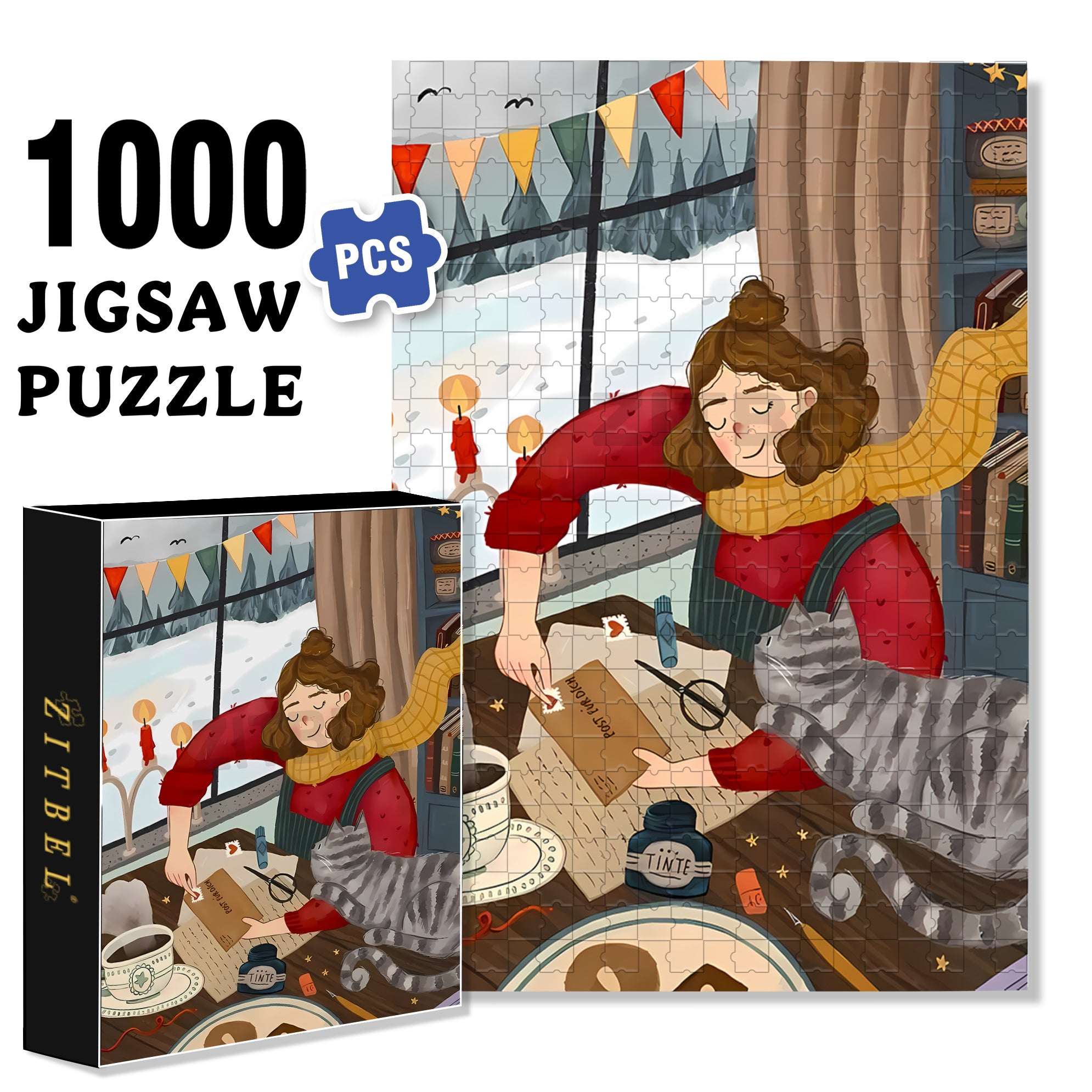 Affix Stamps 500pcs/1000pcs Jigsaw Puzzle, Scratch-Resistant, Interactive Family Game & Brain-Boosting DIY Decor, Perfect for Halloween, Christmas & New Year Gifts, Family Puzzle Game