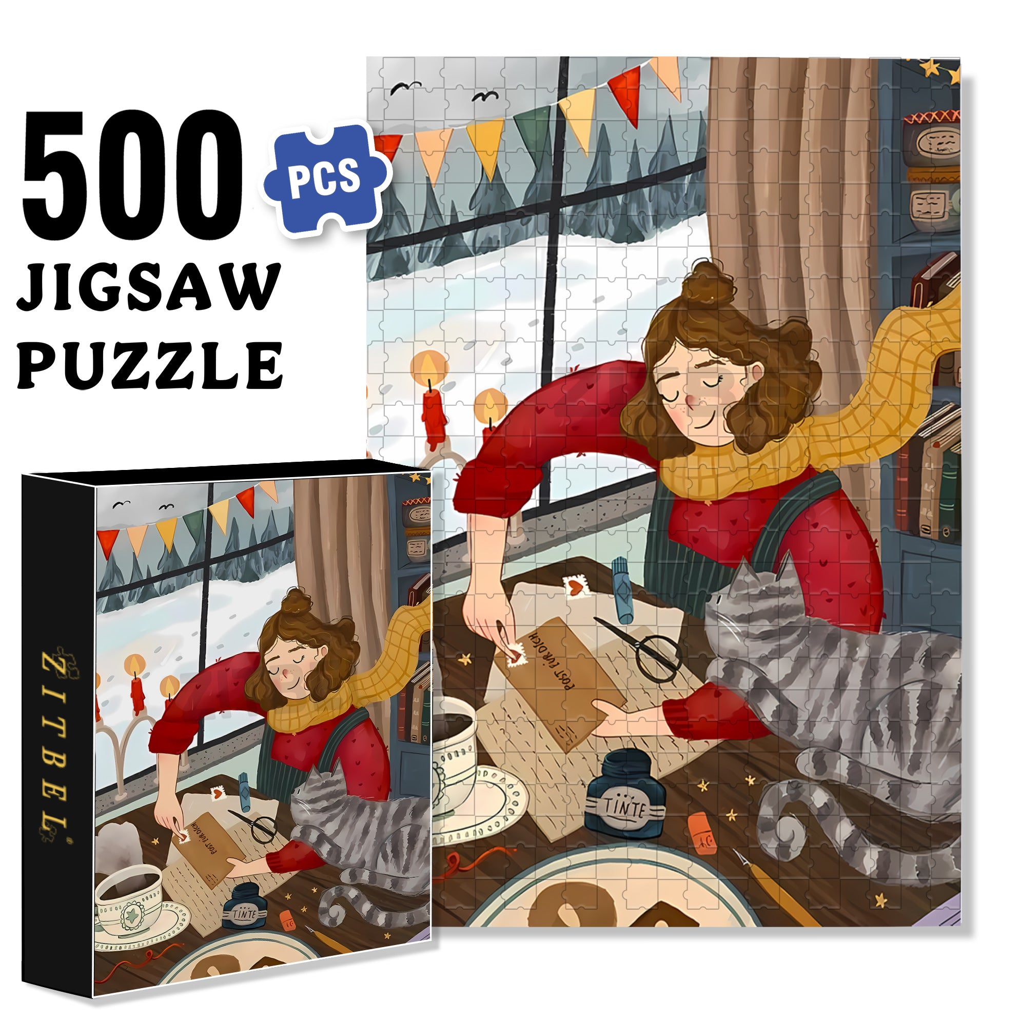 Affix Stamps 500pcs/1000pcs Jigsaw Puzzle, Scratch-Resistant, Interactive Family Game & Brain-Boosting DIY Decor, Perfect for Halloween, Christmas & New Year Gifts, Family Puzzle Game
