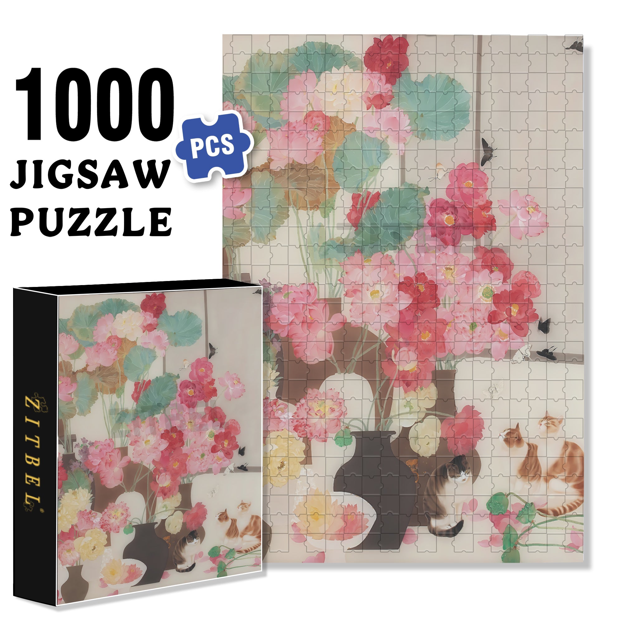 Blooming Lotus 500pcs/1000pcs Jigsaw Puzzle, Scratch-Resistant, Interactive Family Game & Brain-Boosting DIY Decor, Perfect for Halloween, Christmas & New Year Gifts, Family Puzzle Game