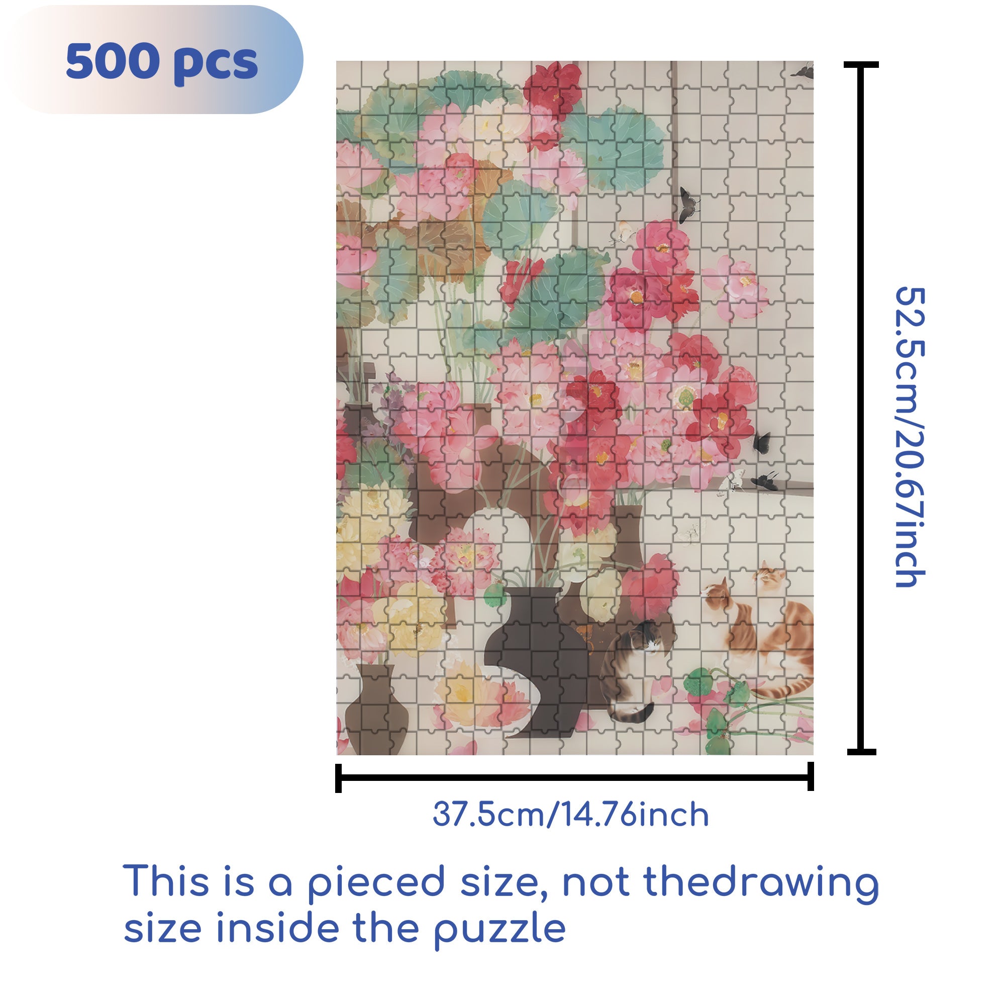 Blooming Lotus 500pcs/1000pcs Jigsaw Puzzle, Scratch-Resistant, Interactive Family Game & Brain-Boosting DIY Decor, Perfect for Halloween, Christmas & New Year Gifts, Family Puzzle Game