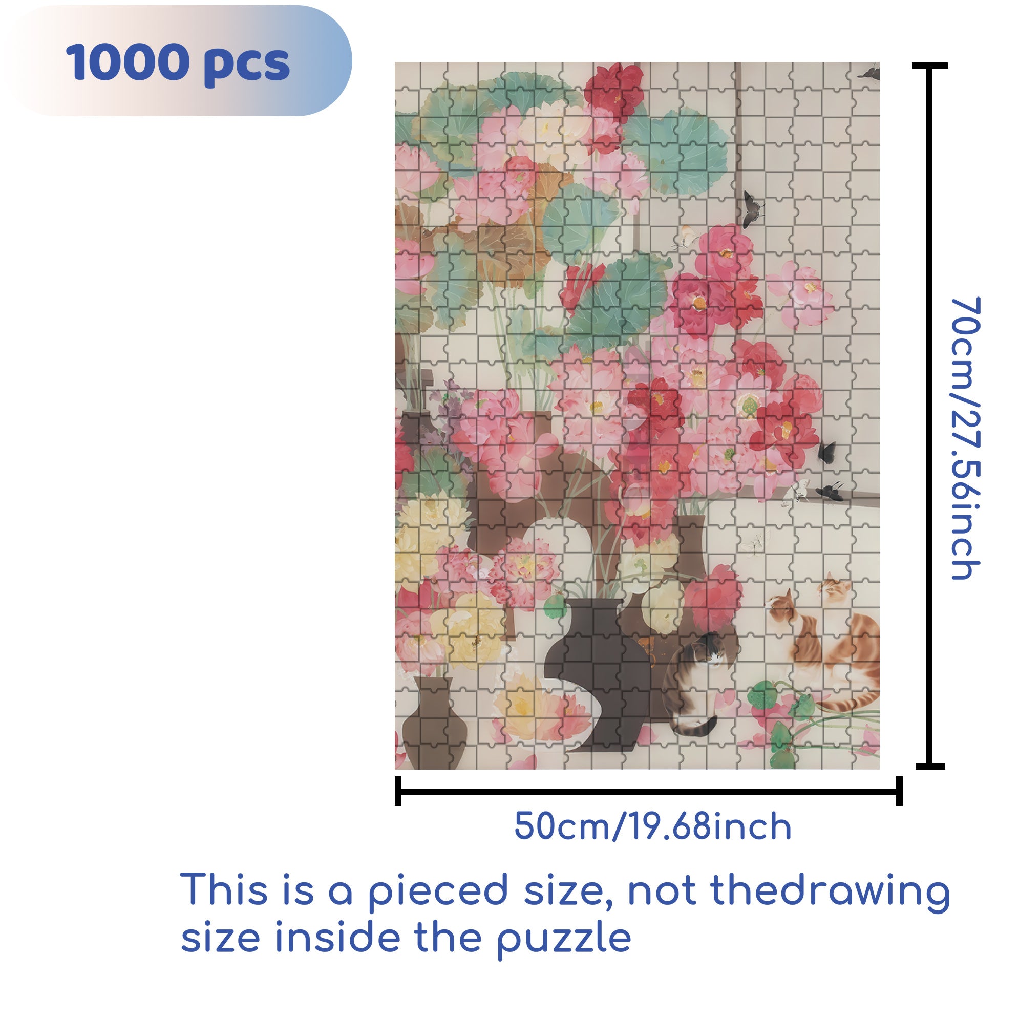 Blooming Lotus 500pcs/1000pcs Jigsaw Puzzle, Scratch-Resistant, Interactive Family Game & Brain-Boosting DIY Decor, Perfect for Halloween, Christmas & New Year Gifts, Family Puzzle Game