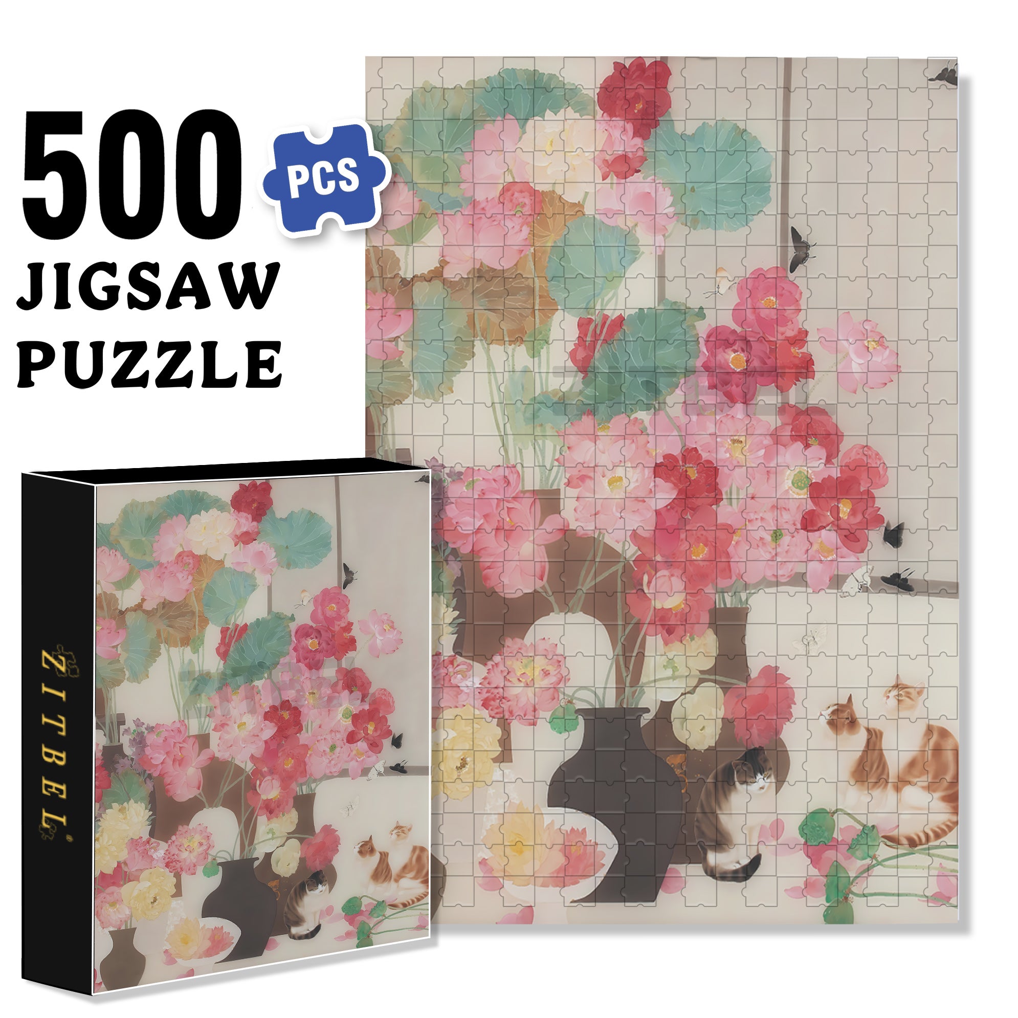 Blooming Lotus 500pcs/1000pcs Jigsaw Puzzle, Scratch-Resistant, Interactive Family Game & Brain-Boosting DIY Decor, Perfect for Halloween, Christmas & New Year Gifts, Family Puzzle Game