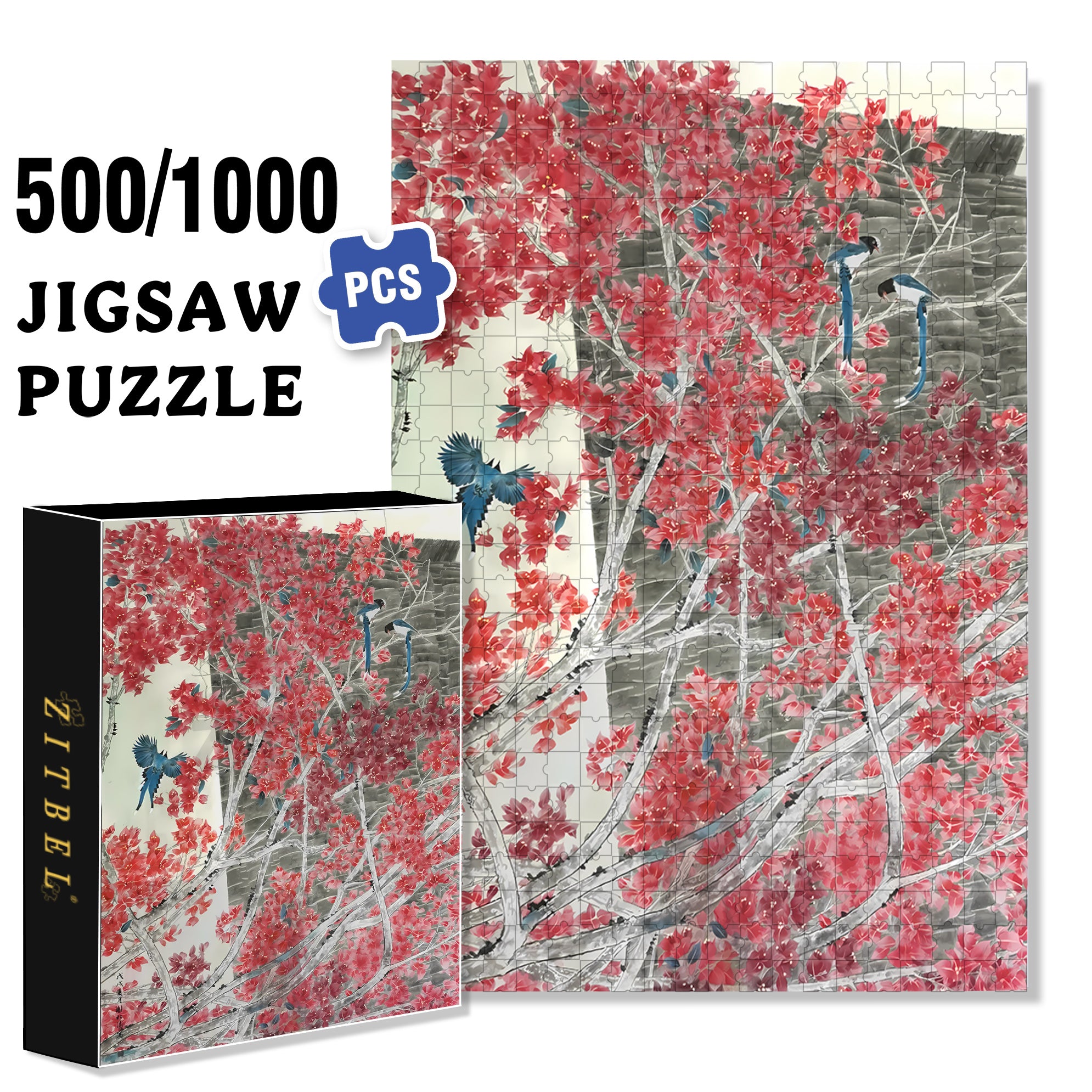 Branches 500pcs/1000pcs Jigsaw Puzzle, Scratch-Resistant, Interactive Family Game & Brain-Boosting DIY Decor, Perfect for Halloween, Christmas & New Year Gifts, Family Puzzle Game