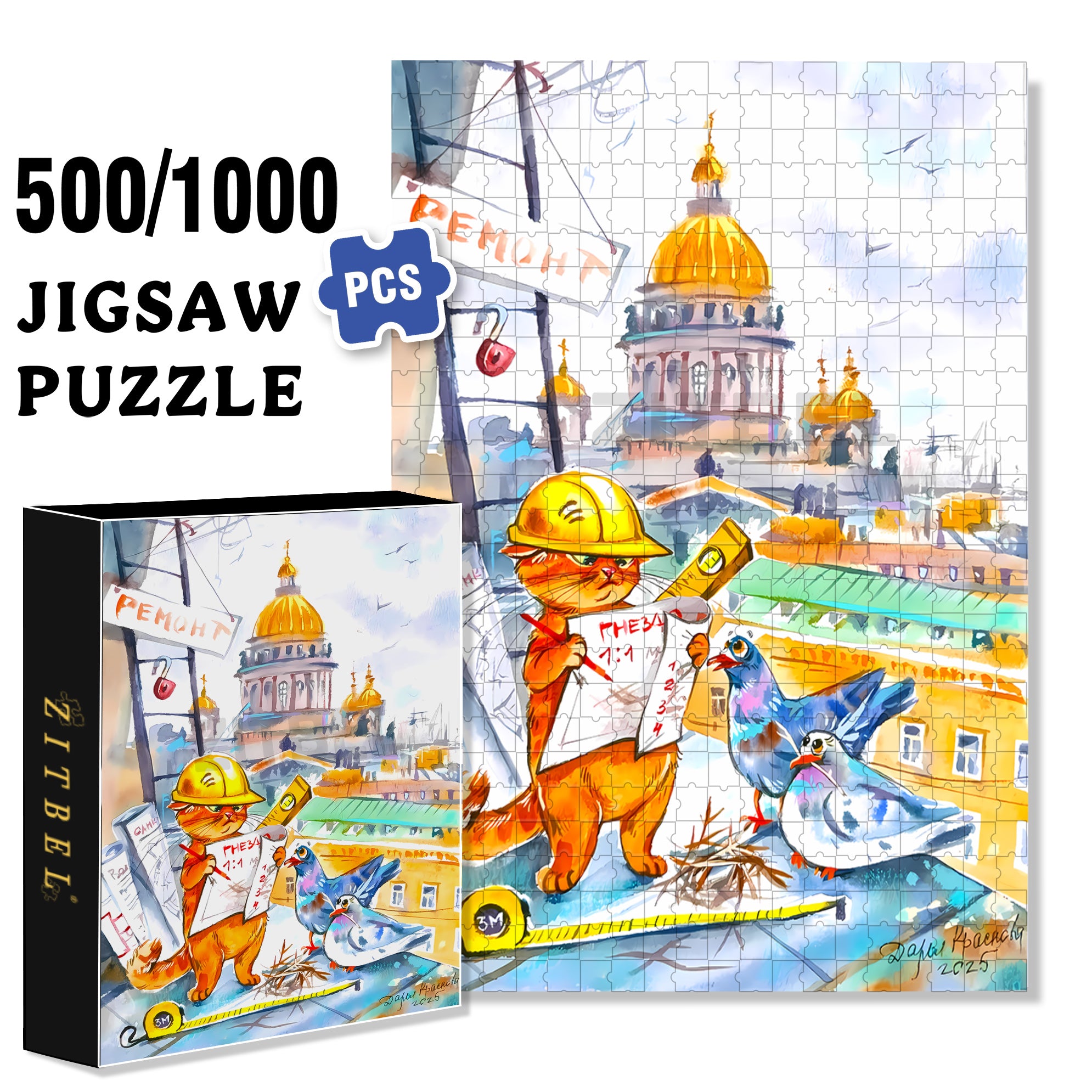 Cat Engineer 500pcs/1000pcs Jigsaw Puzzle, Scratch-Resistant, Interactive Family Game & Brain-Boosting DIY Decor, Perfect for Halloween, Christmas & New Year Gifts, Family Puzzle Game