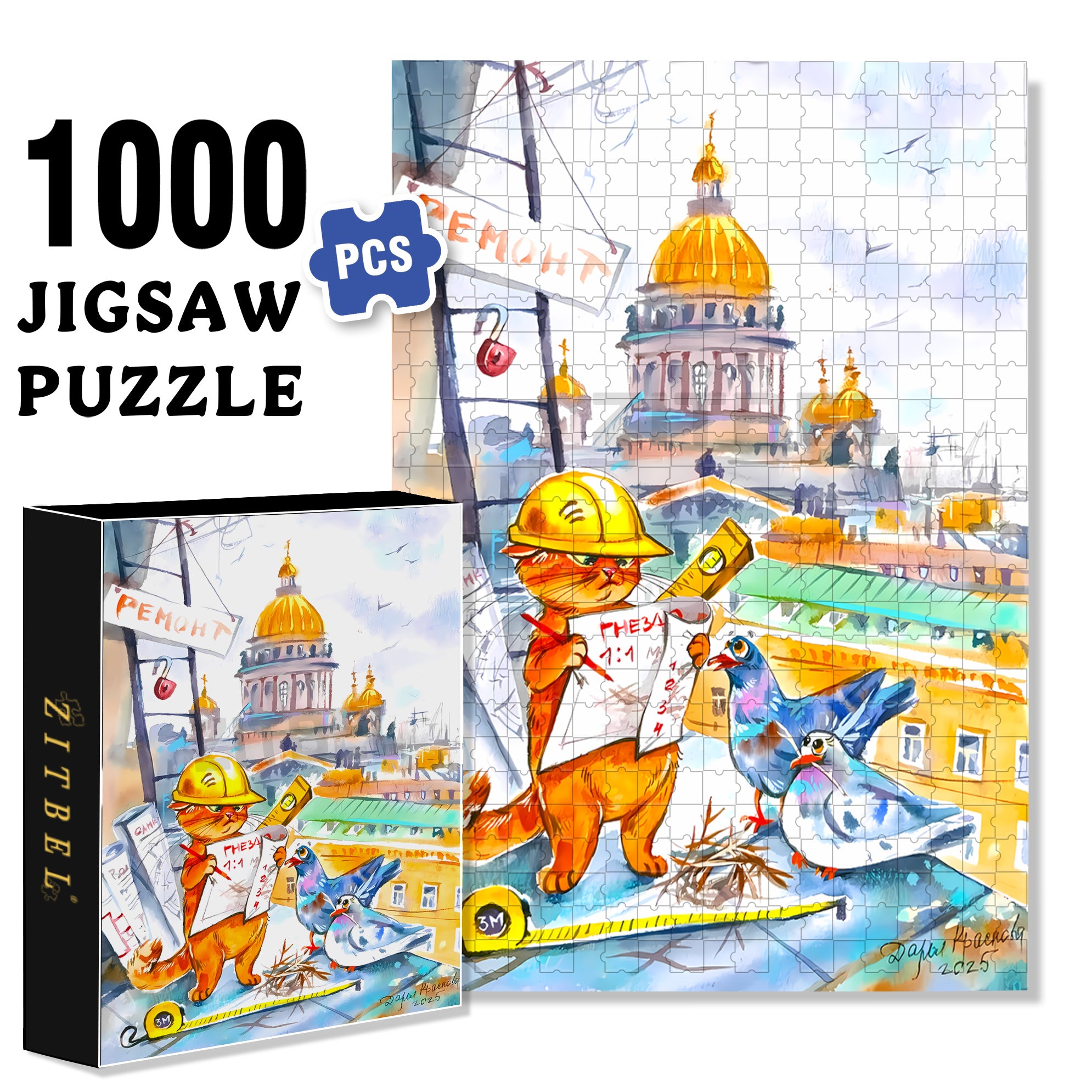 Cat Engineer 500pcs/1000pcs Jigsaw Puzzle, Scratch-Resistant, Interactive Family Game & Brain-Boosting DIY Decor, Perfect for Halloween, Christmas & New Year Gifts, Family Puzzle Game