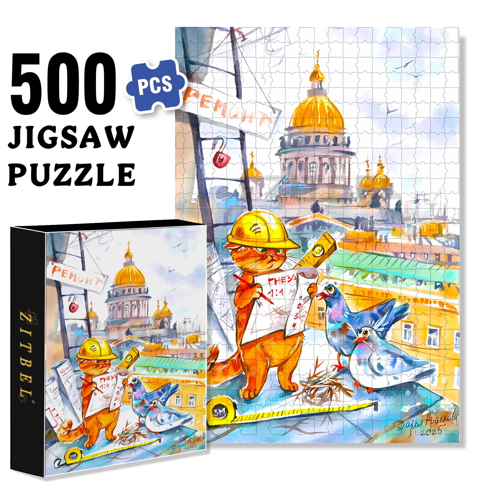 Cat Engineer 500pcs/1000pcs Jigsaw Puzzle, Scratch-Resistant, Interactive Family Game & Brain-Boosting DIY Decor, Perfect for Halloween, Christmas & New Year Gifts, Family Puzzle Game