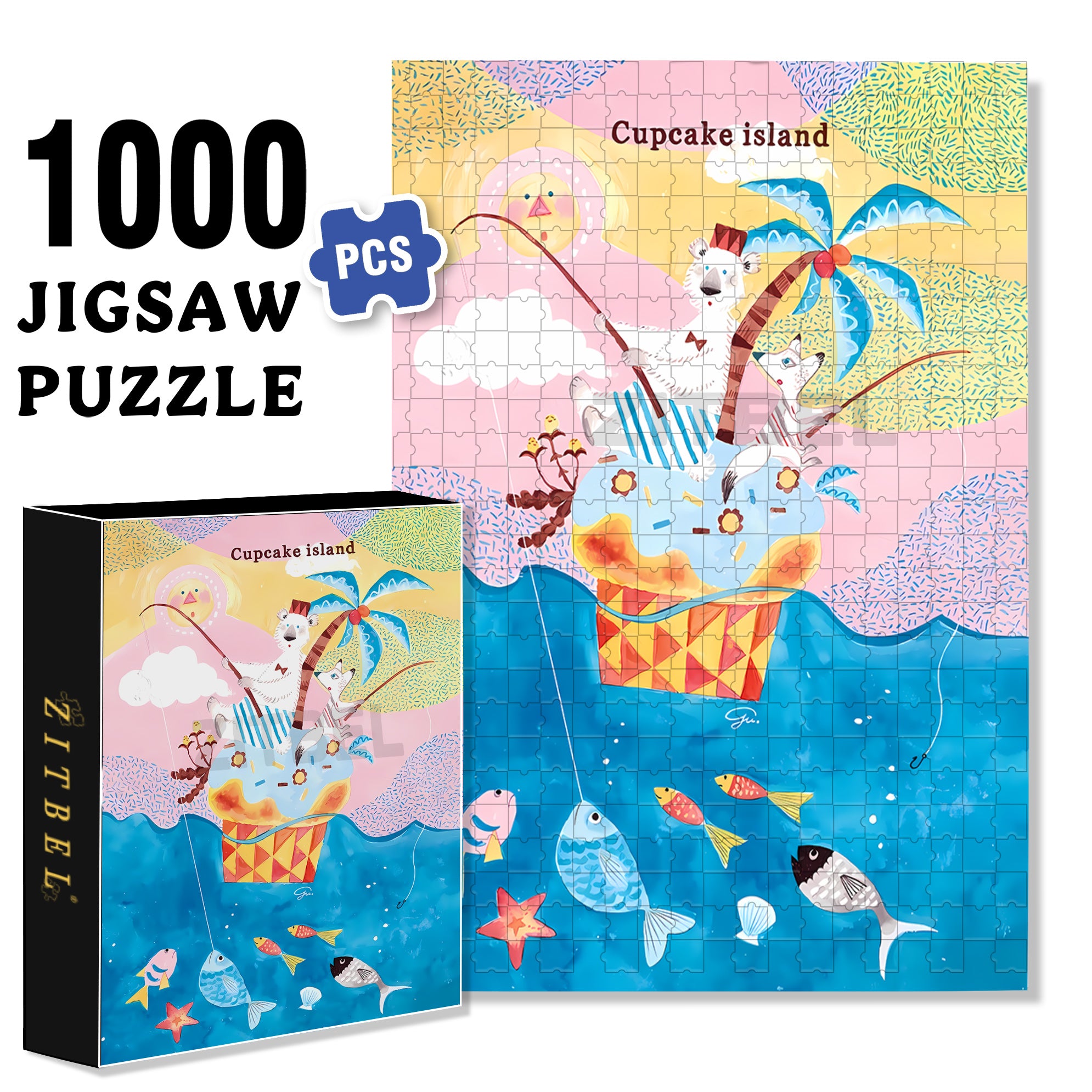 Cupcake Island 500pcs/1000pcs Jigsaw Puzzle, Scratch-Resistant, Interactive Family Game & Brain-Boosting DIY Decor, Perfect for Halloween, Christmas & New Year Gifts, Family Puzzle Game