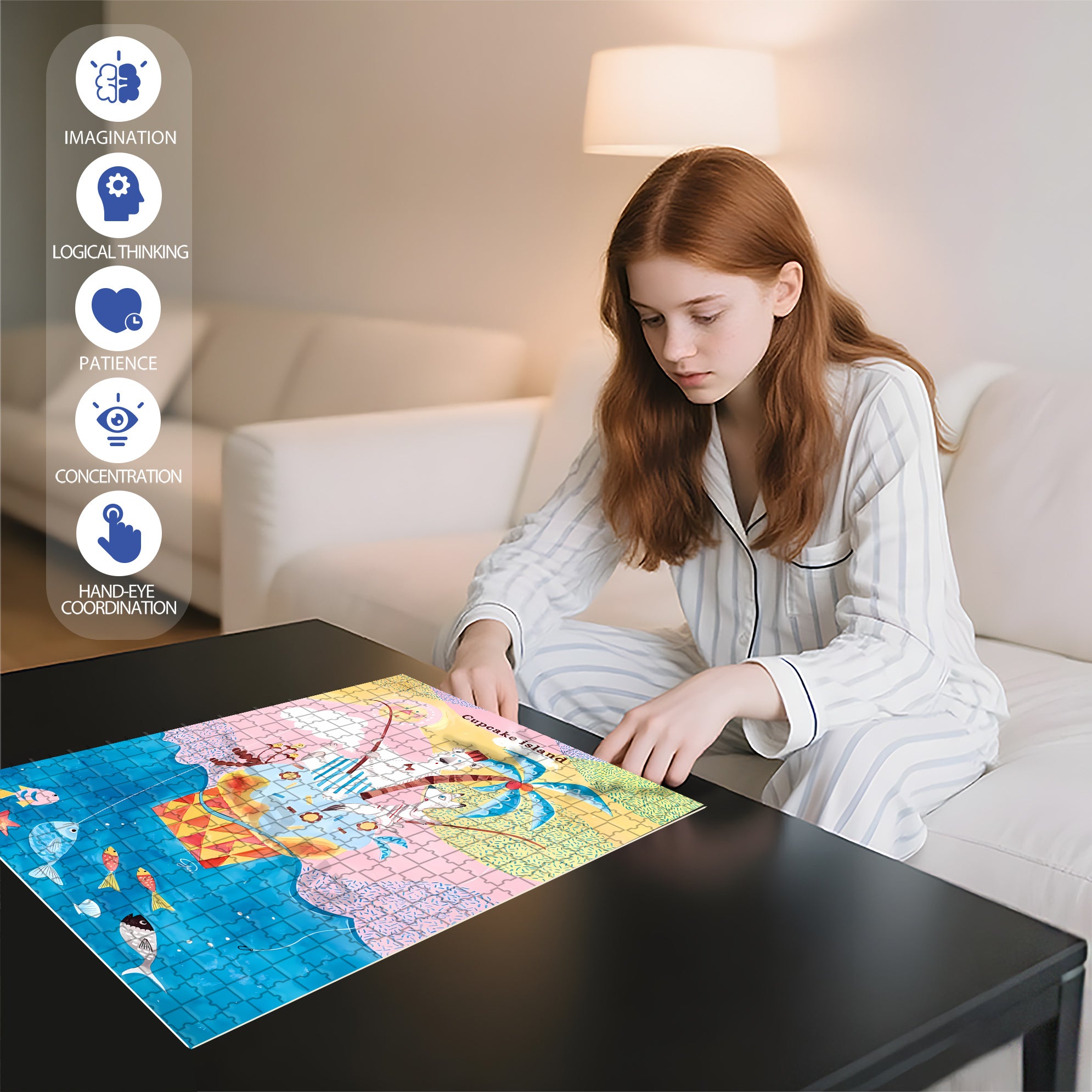 Cupcake Island 500pcs/1000pcs Jigsaw Puzzle, Scratch-Resistant, Interactive Family Game & Brain-Boosting DIY Decor, Perfect for Halloween, Christmas & New Year Gifts, Family Puzzle Game