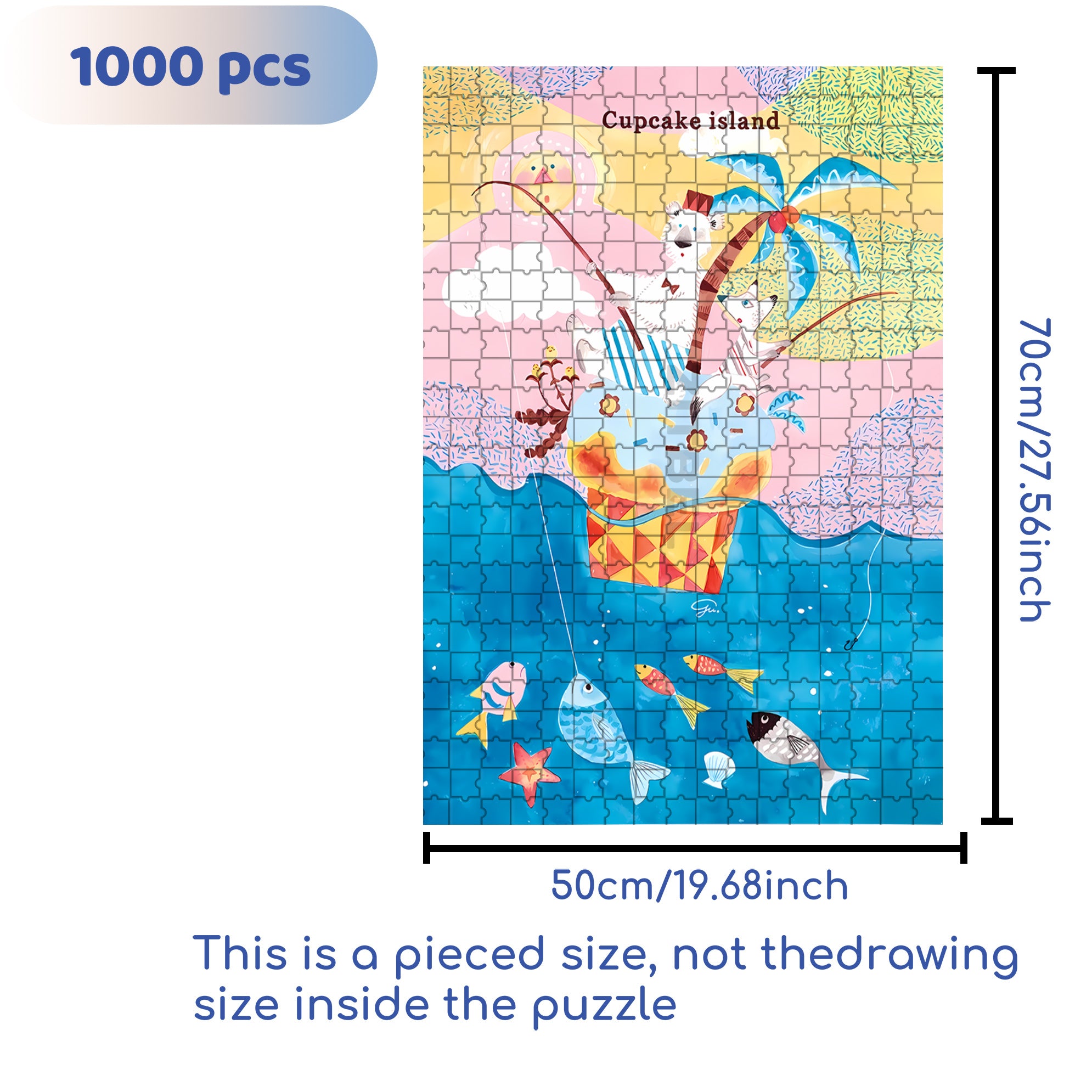 Cupcake Island 500pcs/1000pcs Jigsaw Puzzle, Scratch-Resistant, Interactive Family Game & Brain-Boosting DIY Decor, Perfect for Halloween, Christmas & New Year Gifts, Family Puzzle Game