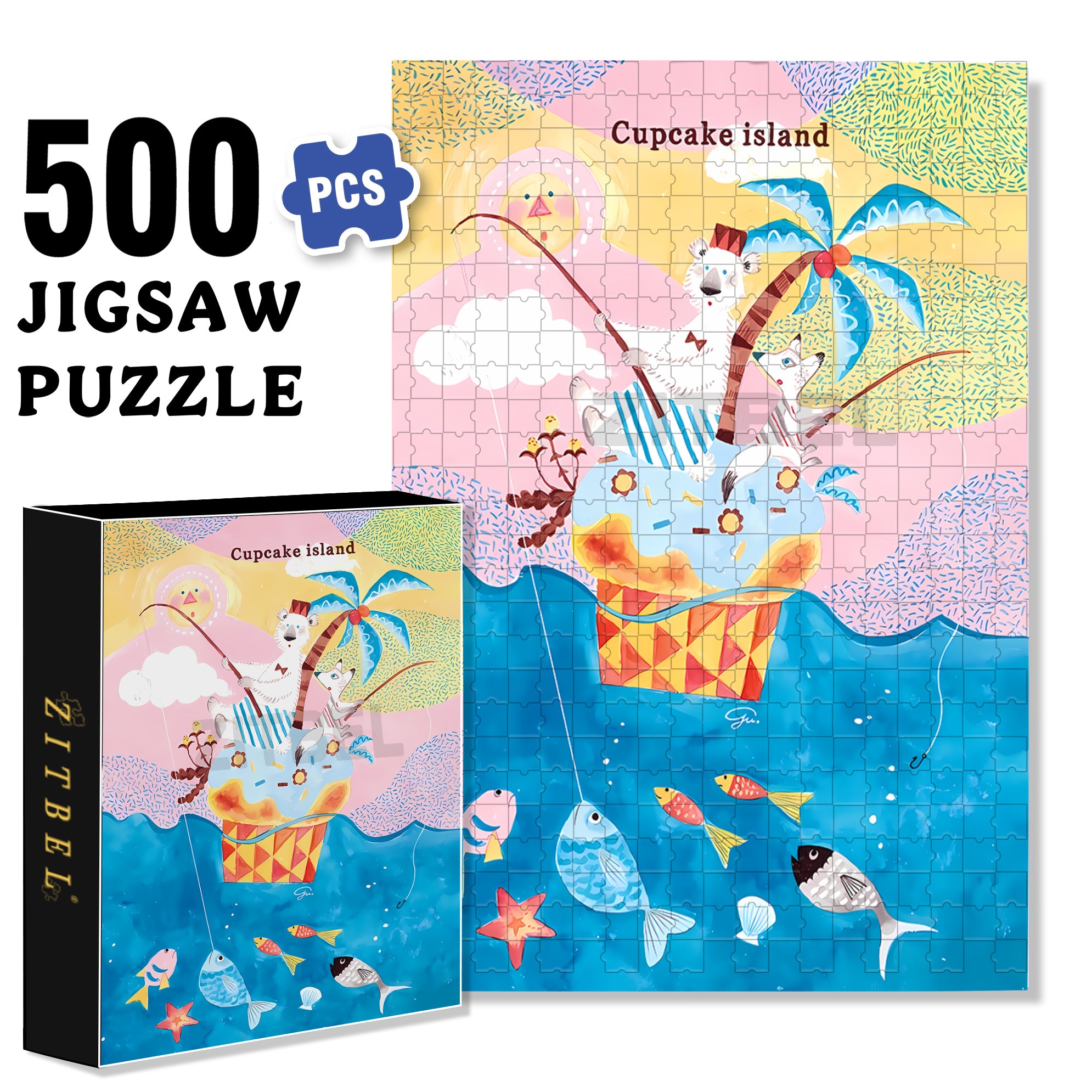 Cupcake Island 500pcs/1000pcs Jigsaw Puzzle, Scratch-Resistant, Interactive Family Game & Brain-Boosting DIY Decor, Perfect for Halloween, Christmas & New Year Gifts, Family Puzzle Game