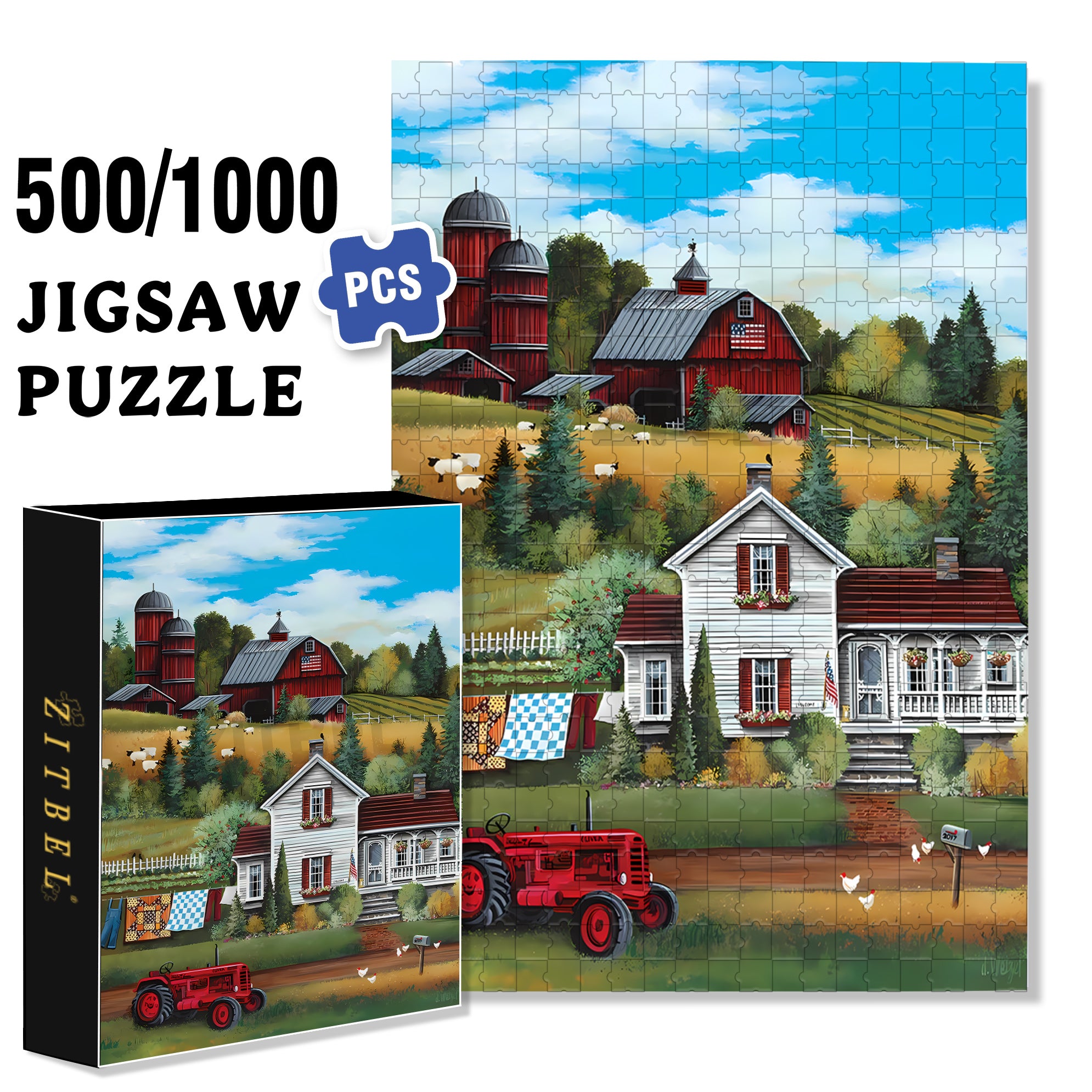 Down On The Farm 500pcs/1000pcs Jigsaw Puzzle, Scratch-Resistant, Interactive Family Game & Brain-Boosting DIY Decor, Perfect for Halloween, Christmas & New Year Gifts, Family Puzzle Game