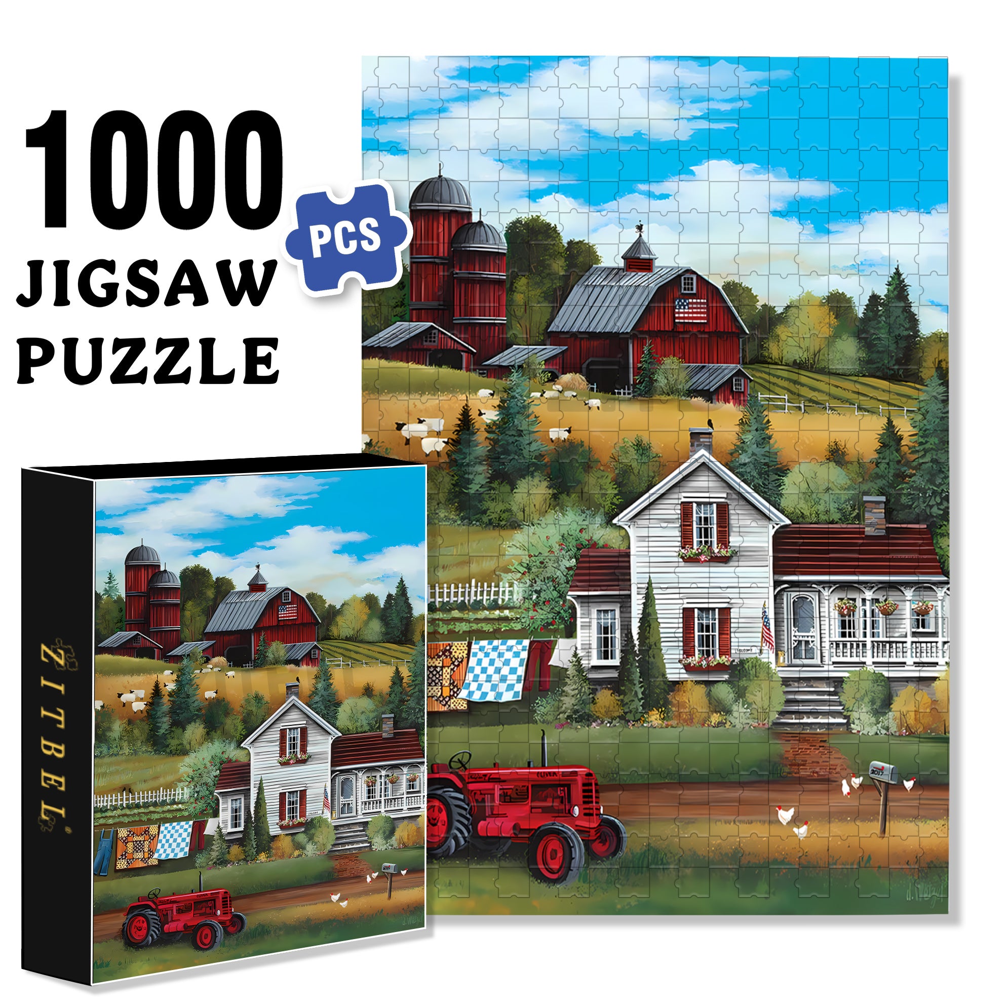 Down On The Farm 500pcs/1000pcs Jigsaw Puzzle, Scratch-Resistant, Interactive Family Game & Brain-Boosting DIY Decor, Perfect for Halloween, Christmas & New Year Gifts, Family Puzzle Game