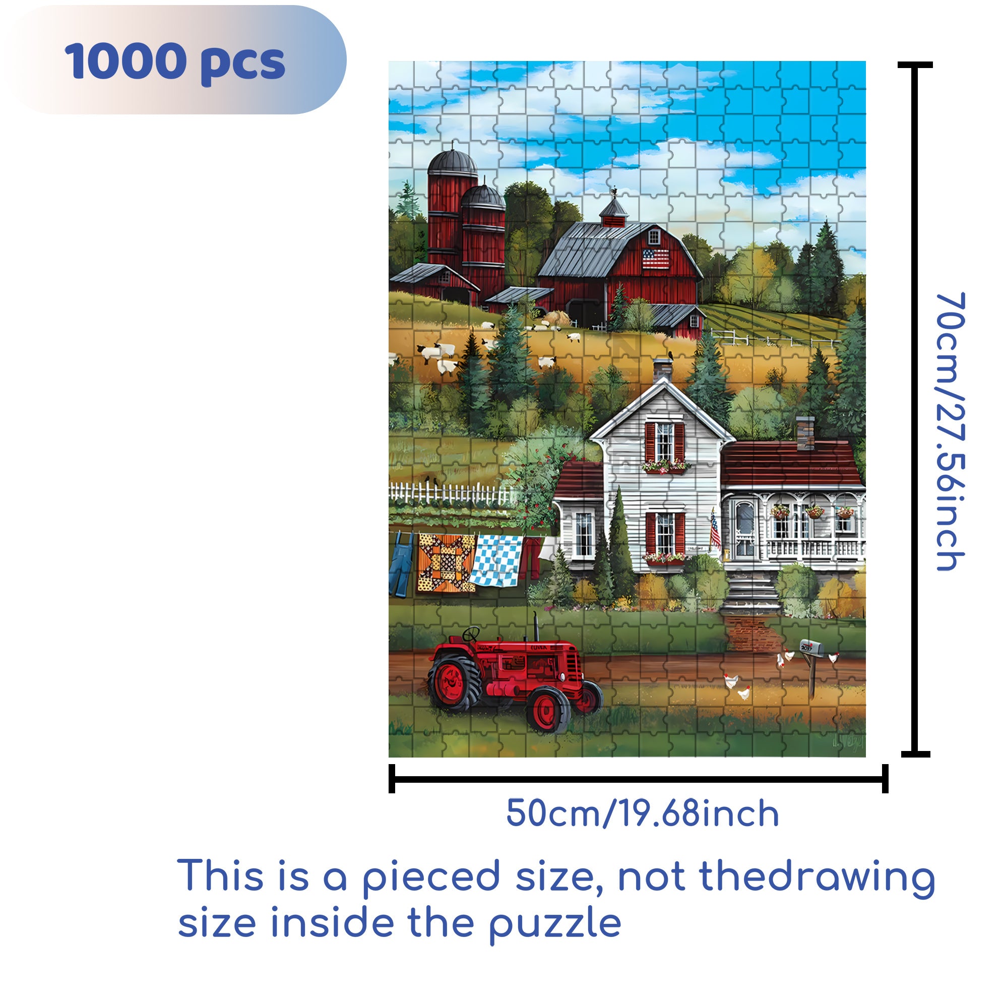Down On The Farm 500pcs/1000pcs Jigsaw Puzzle, Scratch-Resistant, Interactive Family Game & Brain-Boosting DIY Decor, Perfect for Halloween, Christmas & New Year Gifts, Family Puzzle Game