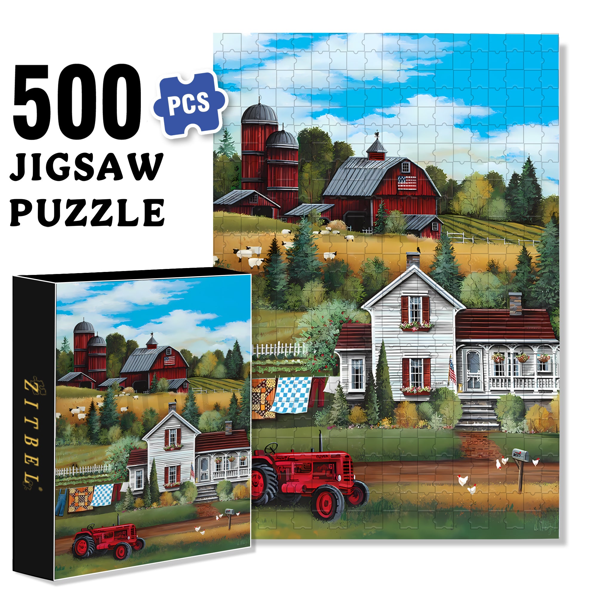 Down On The Farm 500pcs/1000pcs Jigsaw Puzzle, Scratch-Resistant, Interactive Family Game & Brain-Boosting DIY Decor, Perfect for Halloween, Christmas & New Year Gifts, Family Puzzle Game