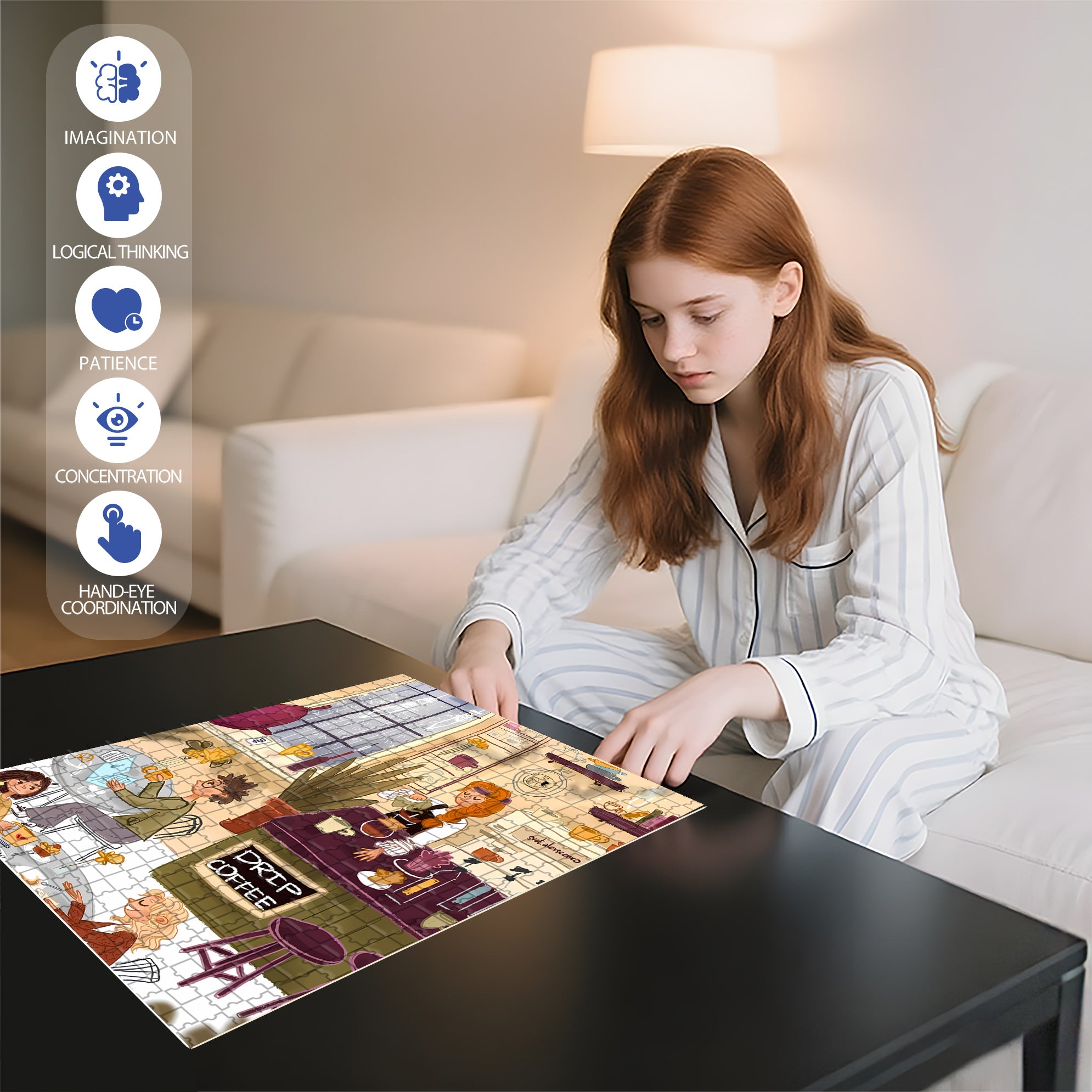 Drip Coffee 500pcs/1000pcs Jigsaw Puzzle, Scratch-Resistant, Interactive Family Game & Brain-Boosting DIY Decor, Perfect for Halloween, Christmas & New Year Gifts, Family Puzzle Game