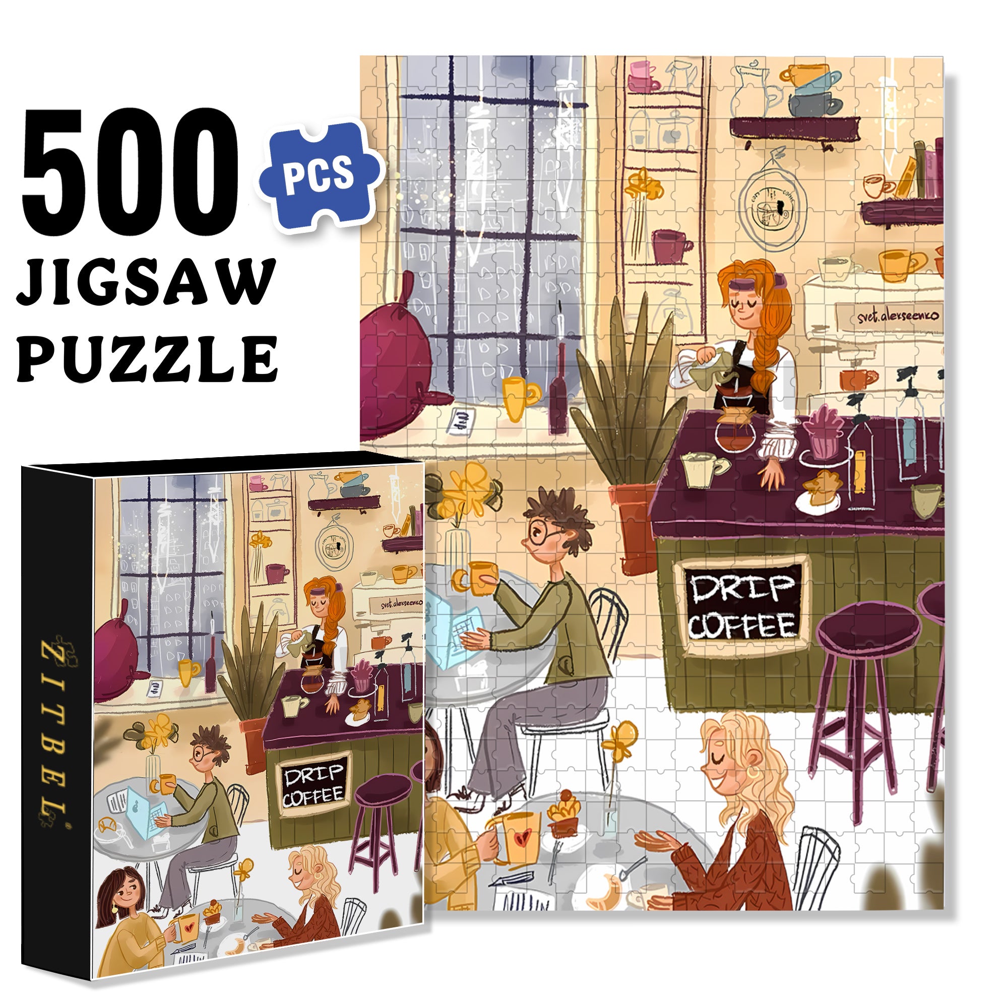 Drip Coffee 500pcs/1000pcs Jigsaw Puzzle, Scratch-Resistant, Interactive Family Game & Brain-Boosting DIY Decor, Perfect for Halloween, Christmas & New Year Gifts, Family Puzzle Game