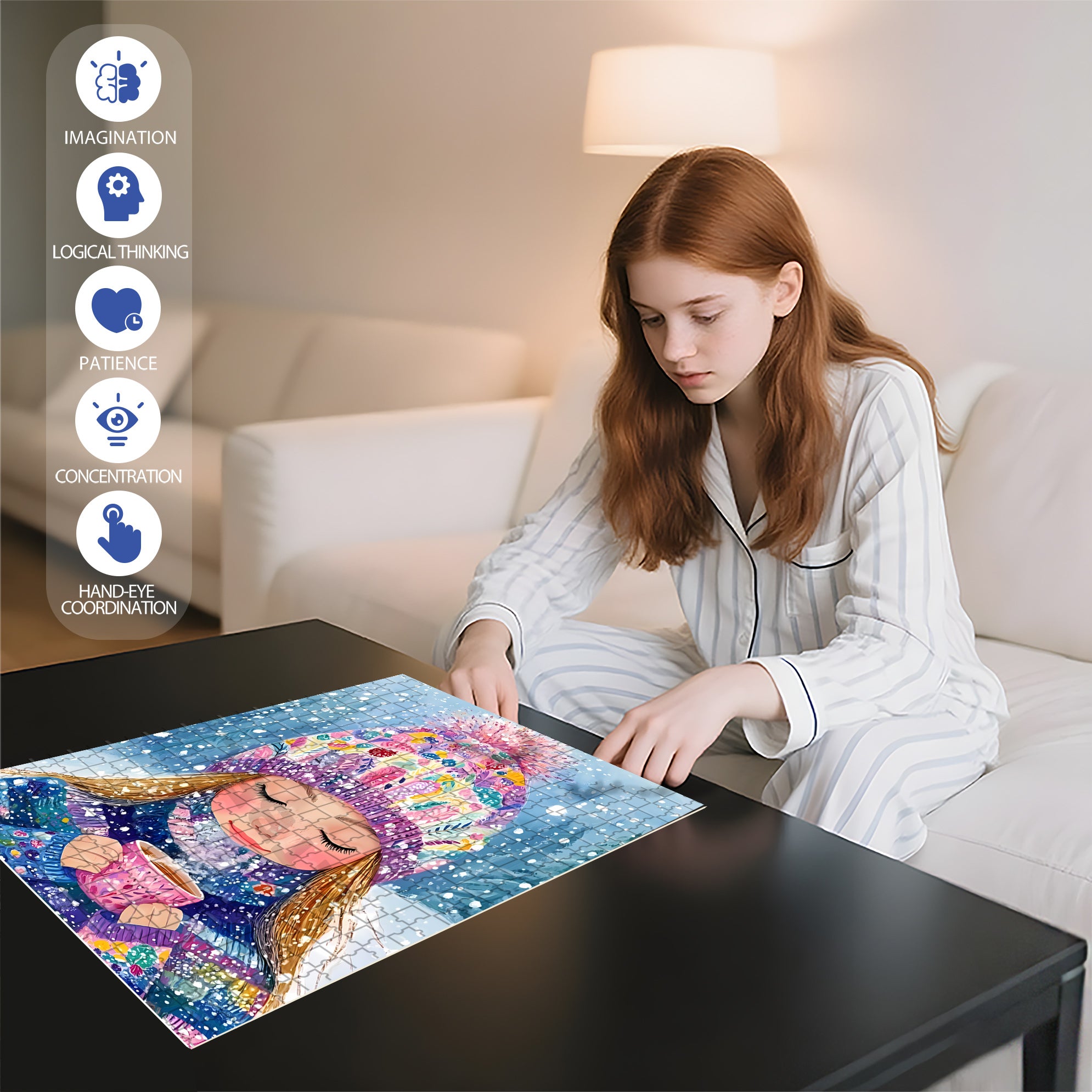 Ella 500pcs/1000pcs Jigsaw Puzzle, Scratch-Resistant, Interactive Family Game & Brain-Boosting DIY Decor, Perfect for Halloween, Christmas & New Year Gifts, Family Puzzle Game