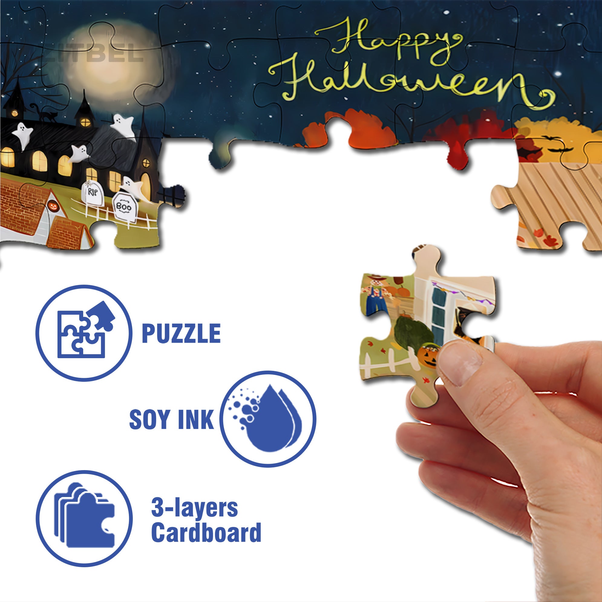 Halloween Night 500pcs/1000pcs Jigsaw Puzzle, Scratch-Resistant, Interactive Family Game & Brain-Boosting DIY Decor, Perfect for Halloween, Christmas & New Year Gifts, Family Puzzle Game
