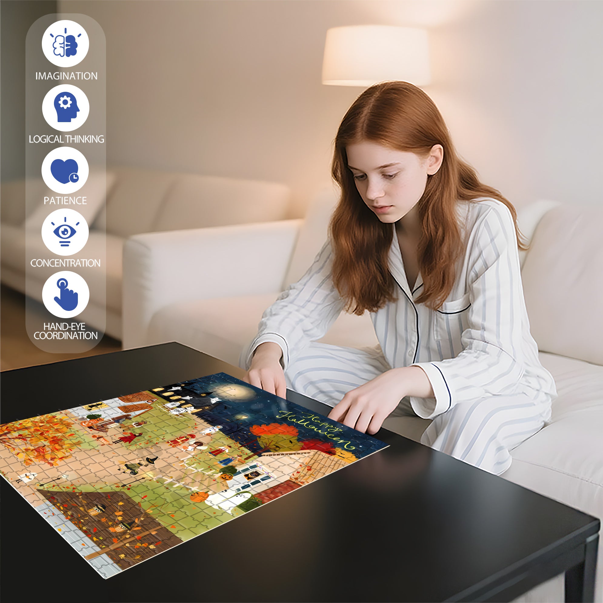 Halloween Night 500pcs/1000pcs Jigsaw Puzzle, Scratch-Resistant, Interactive Family Game & Brain-Boosting DIY Decor, Perfect for Halloween, Christmas & New Year Gifts, Family Puzzle Game
