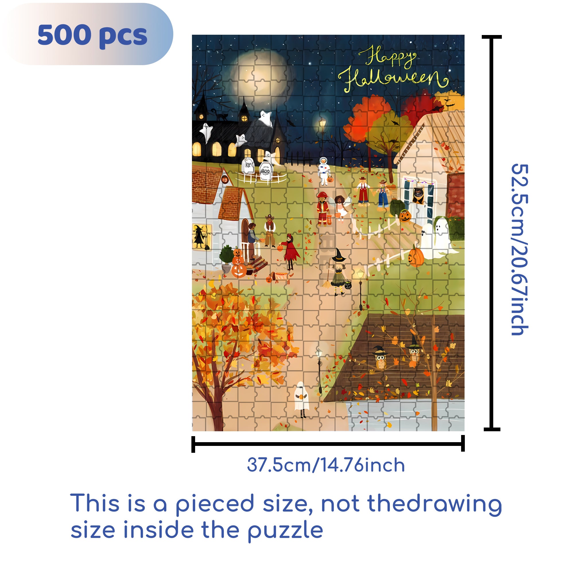 Halloween Night 500pcs/1000pcs Jigsaw Puzzle, Scratch-Resistant, Interactive Family Game & Brain-Boosting DIY Decor, Perfect for Halloween, Christmas & New Year Gifts, Family Puzzle Game