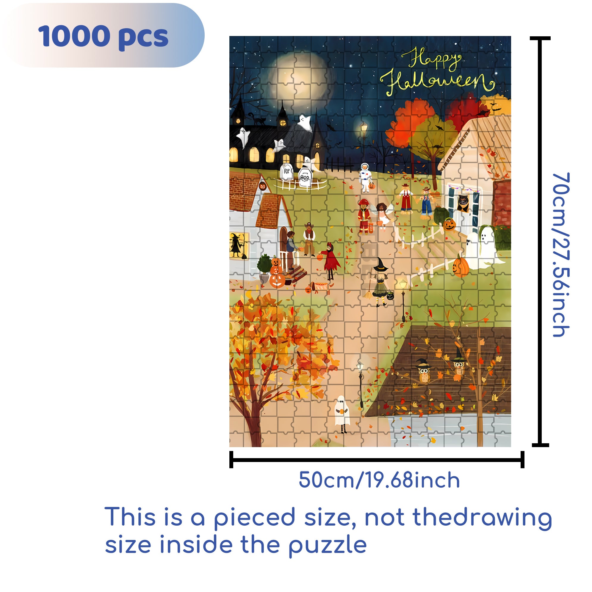Halloween Night 500pcs/1000pcs Jigsaw Puzzle, Scratch-Resistant, Interactive Family Game & Brain-Boosting DIY Decor, Perfect for Halloween, Christmas & New Year Gifts, Family Puzzle Game