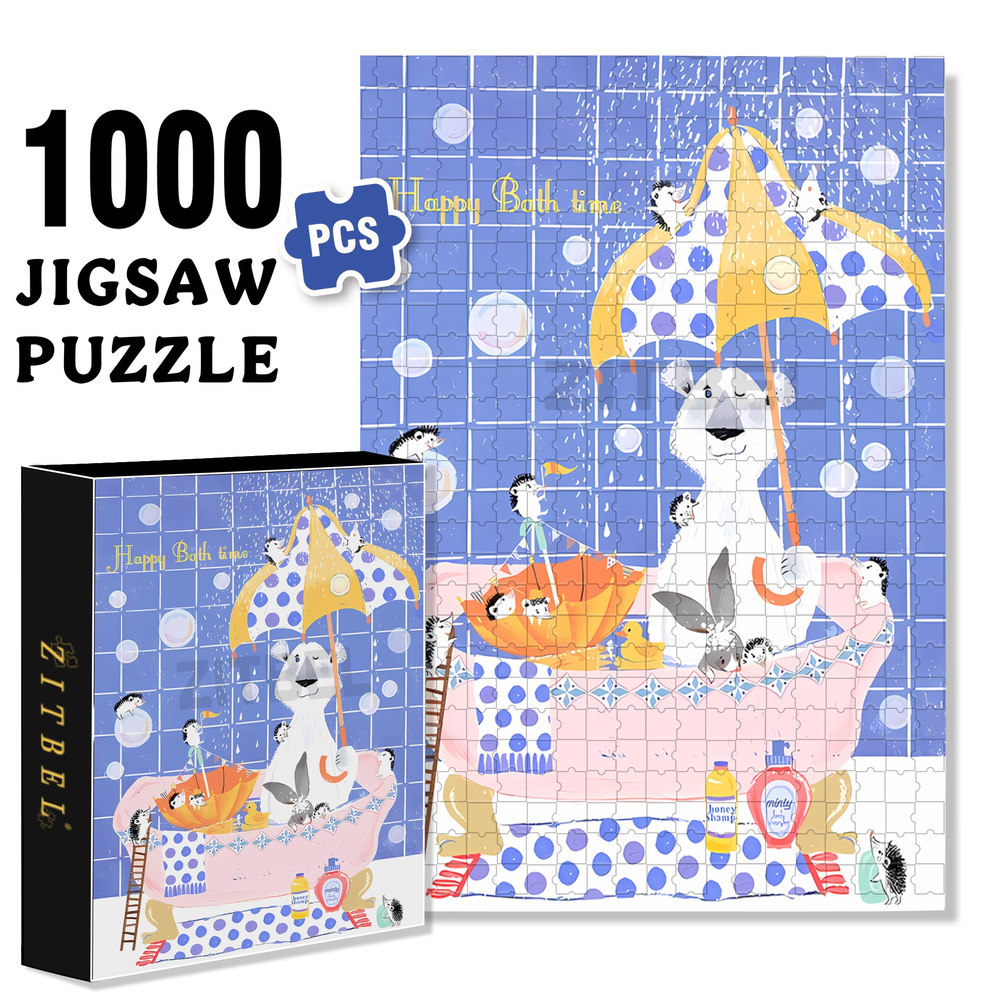 Happy Bath Time 500pcs/1000pcs Jigsaw Puzzle, Scratch-Resistant, Interactive Family Game & Brain-Boosting DIY Decor, Perfect for Halloween, Christmas & New Year Gifts, Family Puzzle Game