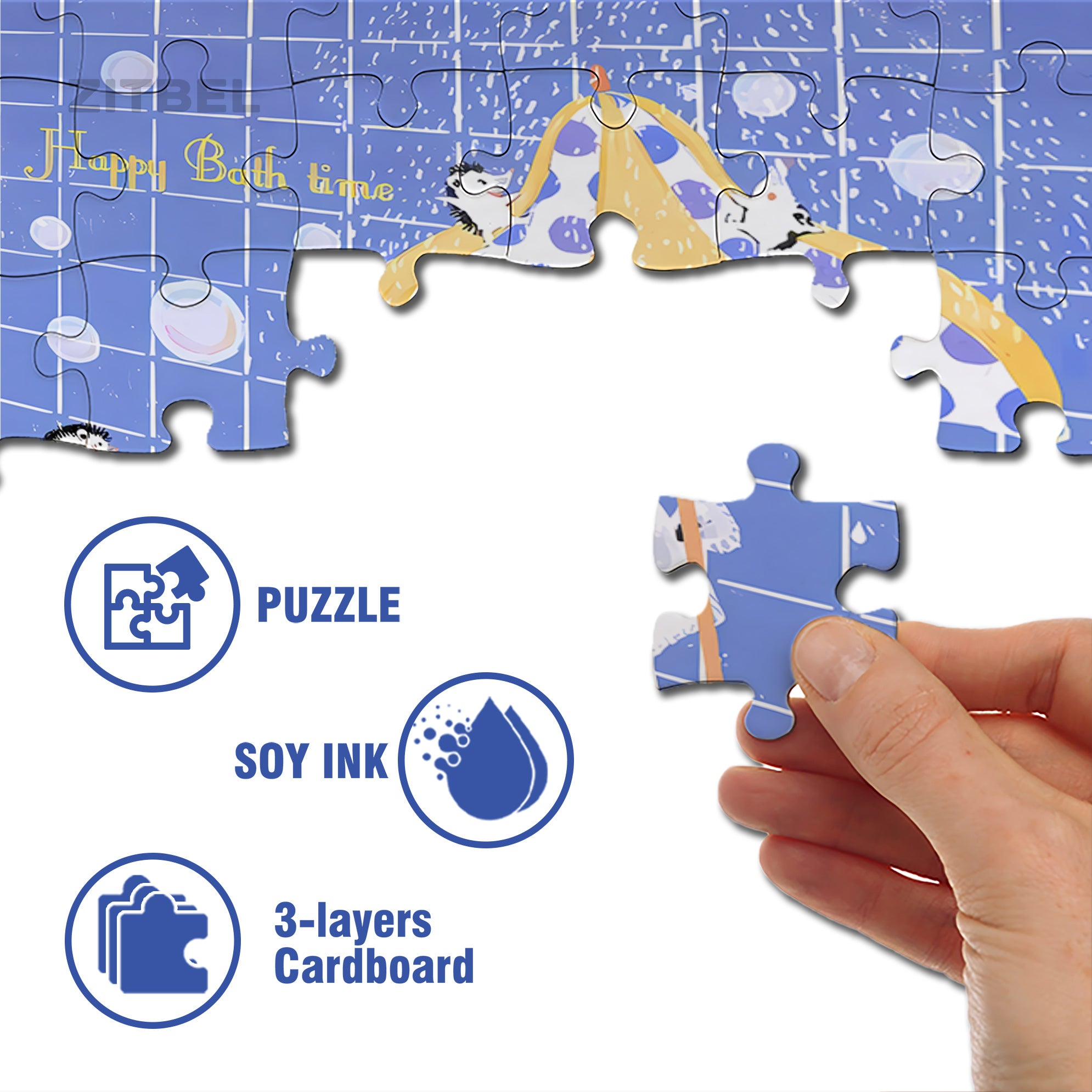 Happy Bath Time 500pcs/1000pcs Jigsaw Puzzle, Scratch-Resistant, Interactive Family Game & Brain-Boosting DIY Decor, Perfect for Halloween, Christmas & New Year Gifts, Family Puzzle Game
