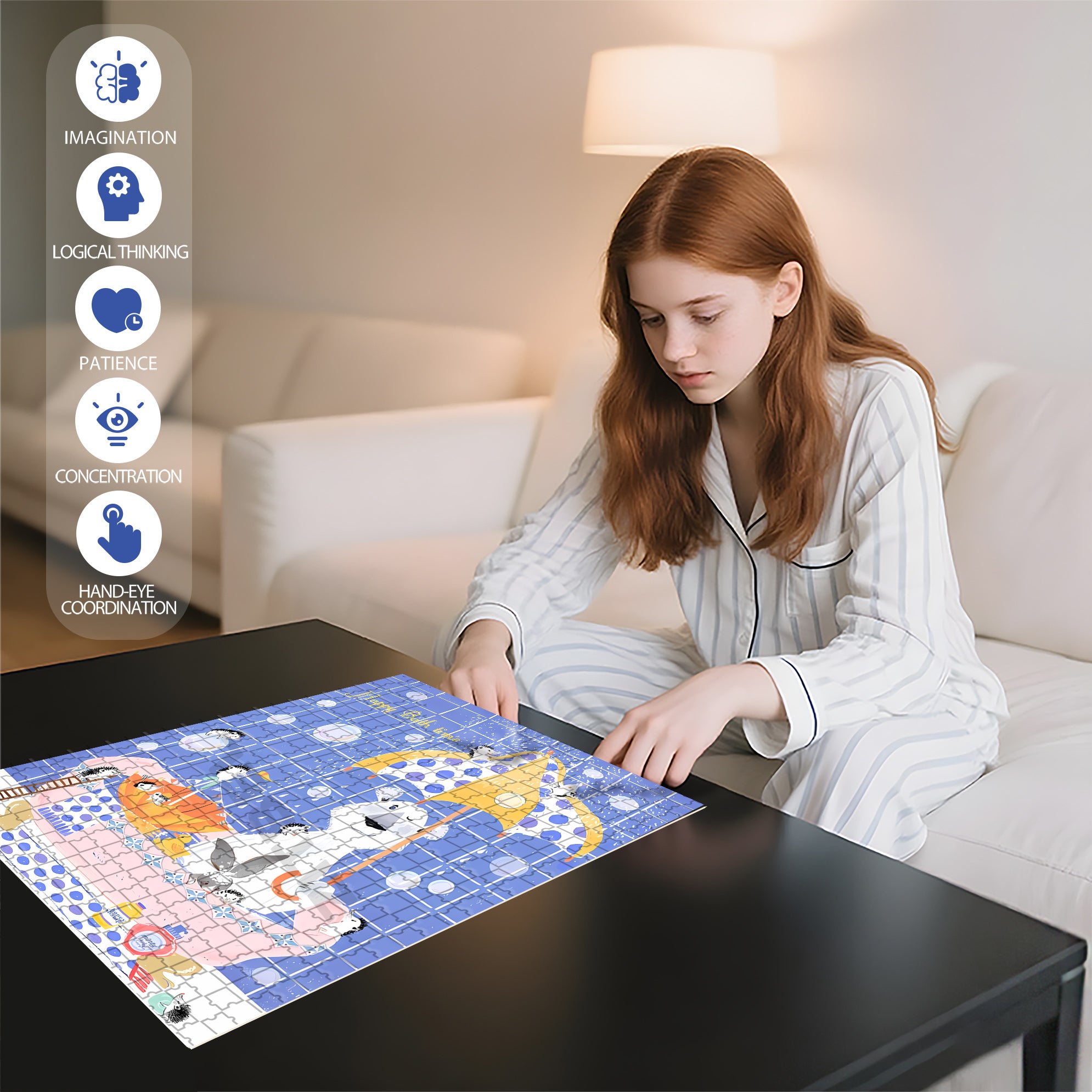 Happy Bath Time 500pcs/1000pcs Jigsaw Puzzle, Scratch-Resistant, Interactive Family Game & Brain-Boosting DIY Decor, Perfect for Halloween, Christmas & New Year Gifts, Family Puzzle Game