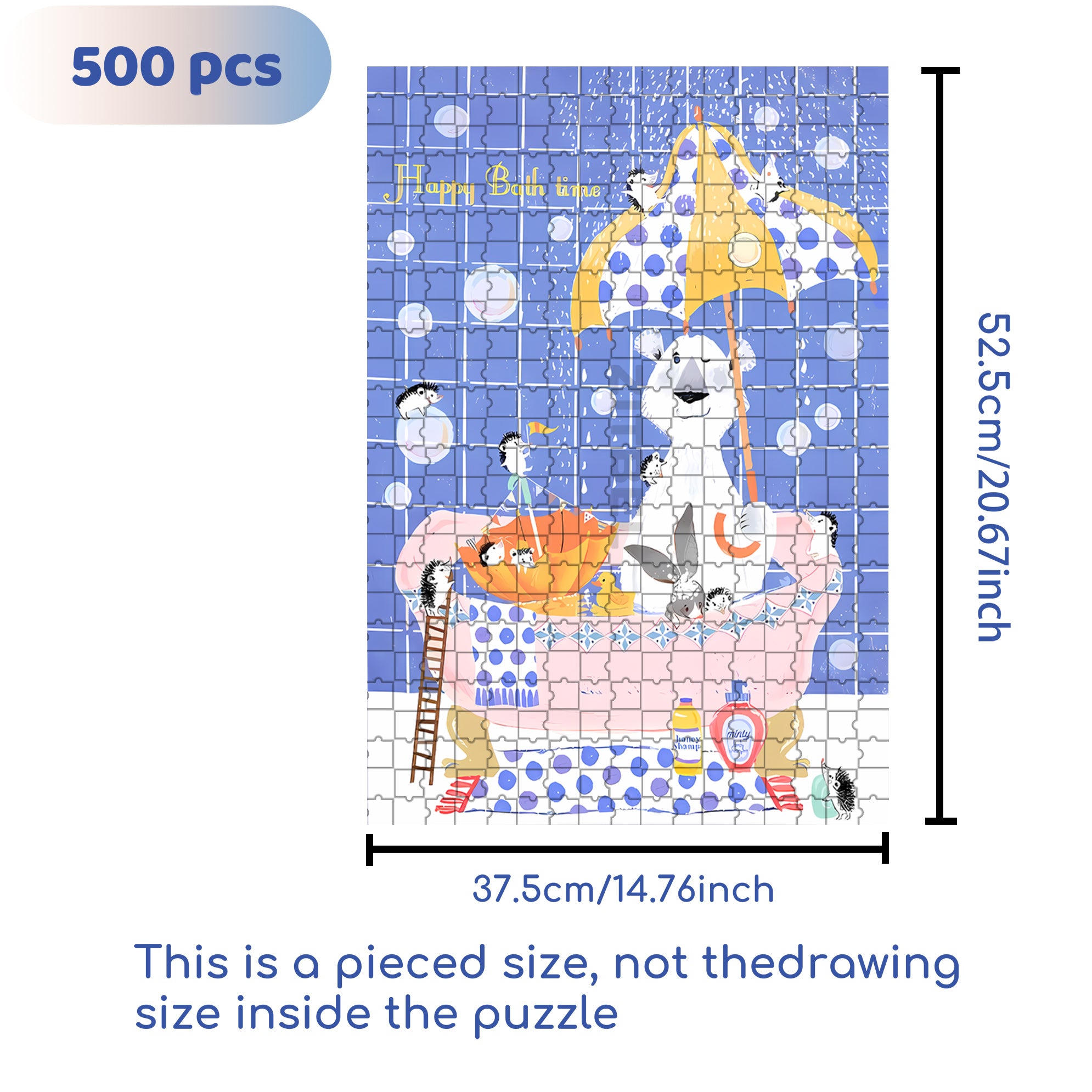 Happy Bath Time 500pcs/1000pcs Jigsaw Puzzle, Scratch-Resistant, Interactive Family Game & Brain-Boosting DIY Decor, Perfect for Halloween, Christmas & New Year Gifts, Family Puzzle Game