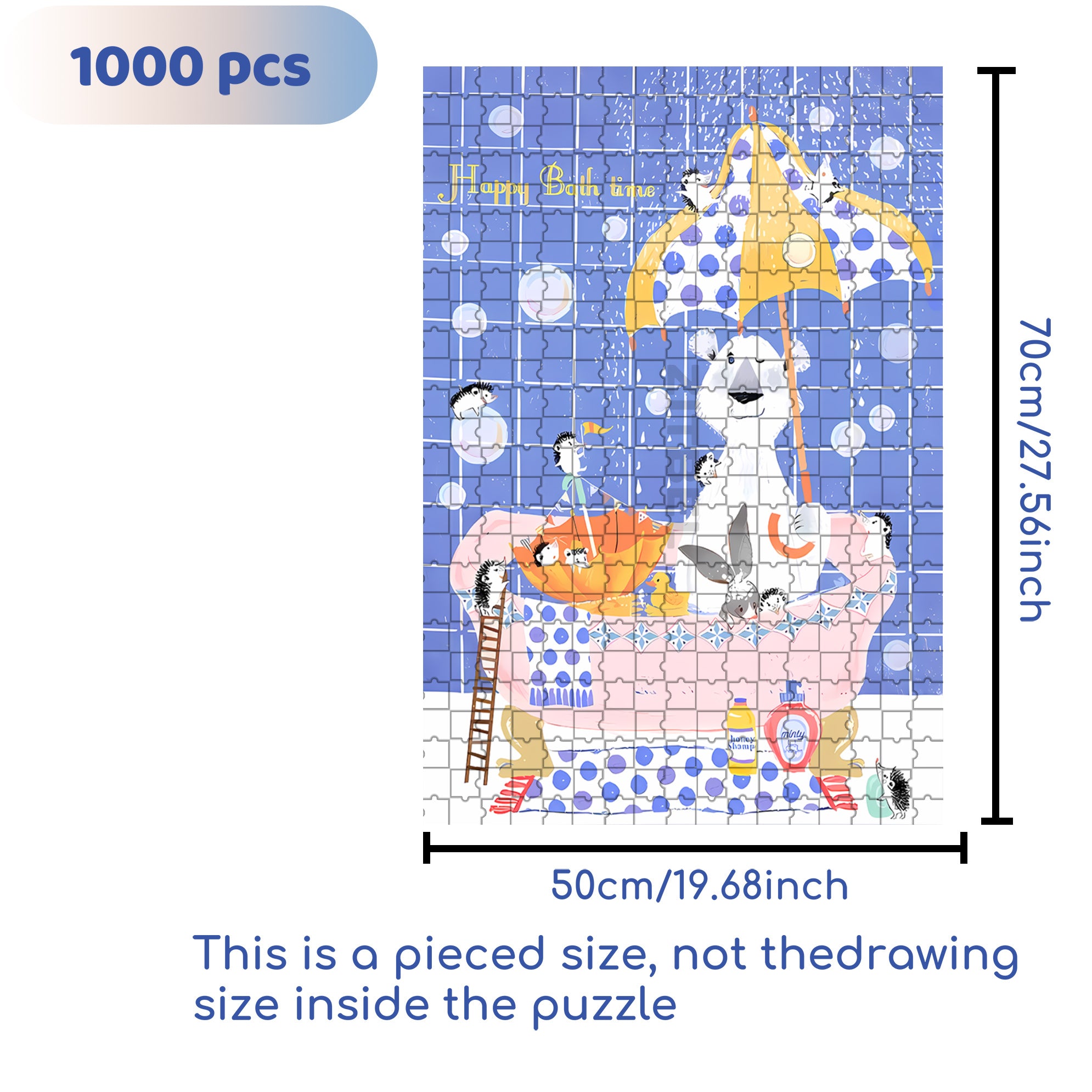 Happy Bath Time 500pcs/1000pcs Jigsaw Puzzle, Scratch-Resistant, Interactive Family Game & Brain-Boosting DIY Decor, Perfect for Halloween, Christmas & New Year Gifts, Family Puzzle Game