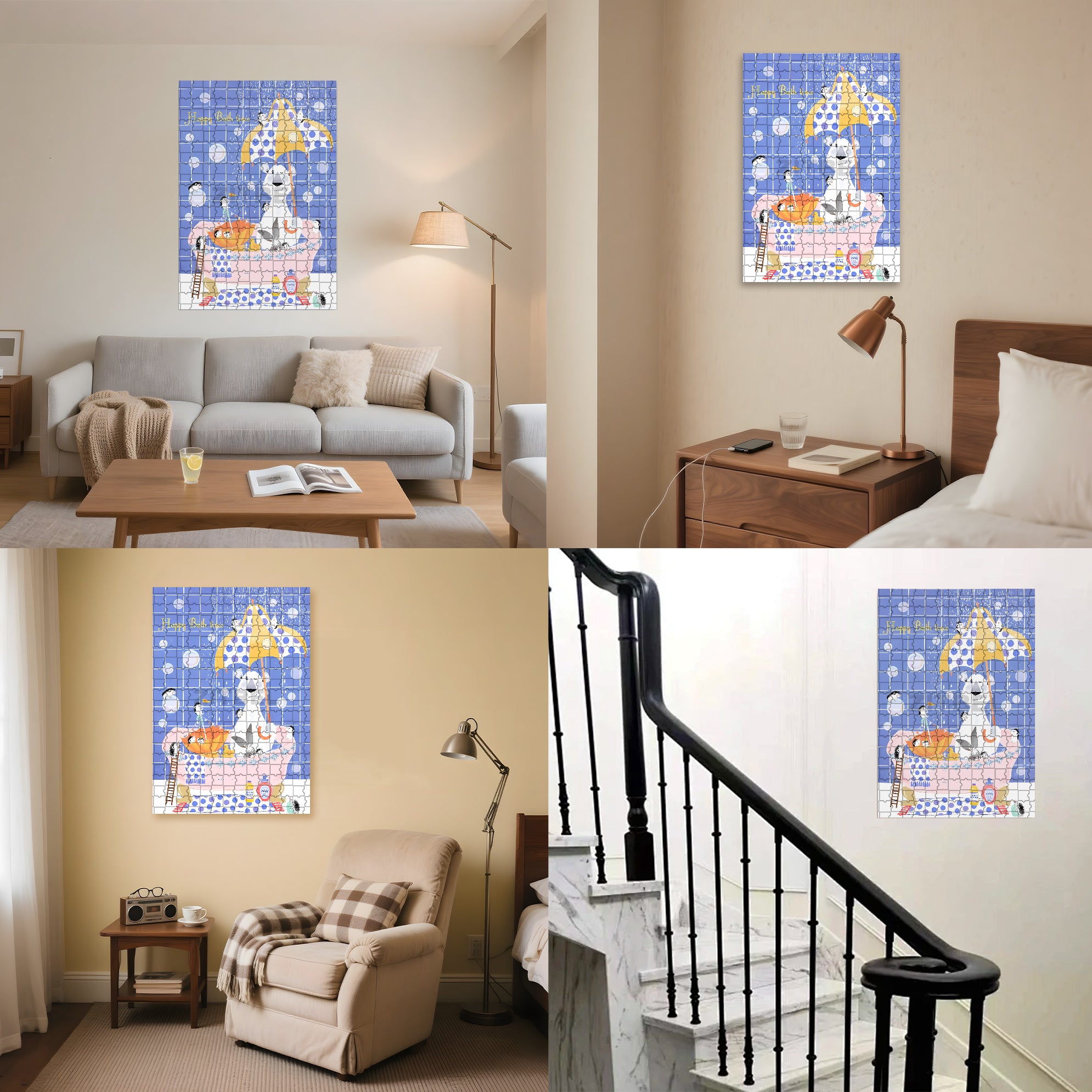 Happy Bath Time 500pcs/1000pcs Jigsaw Puzzle, Scratch-Resistant, Interactive Family Game & Brain-Boosting DIY Decor, Perfect for Halloween, Christmas & New Year Gifts, Family Puzzle Game