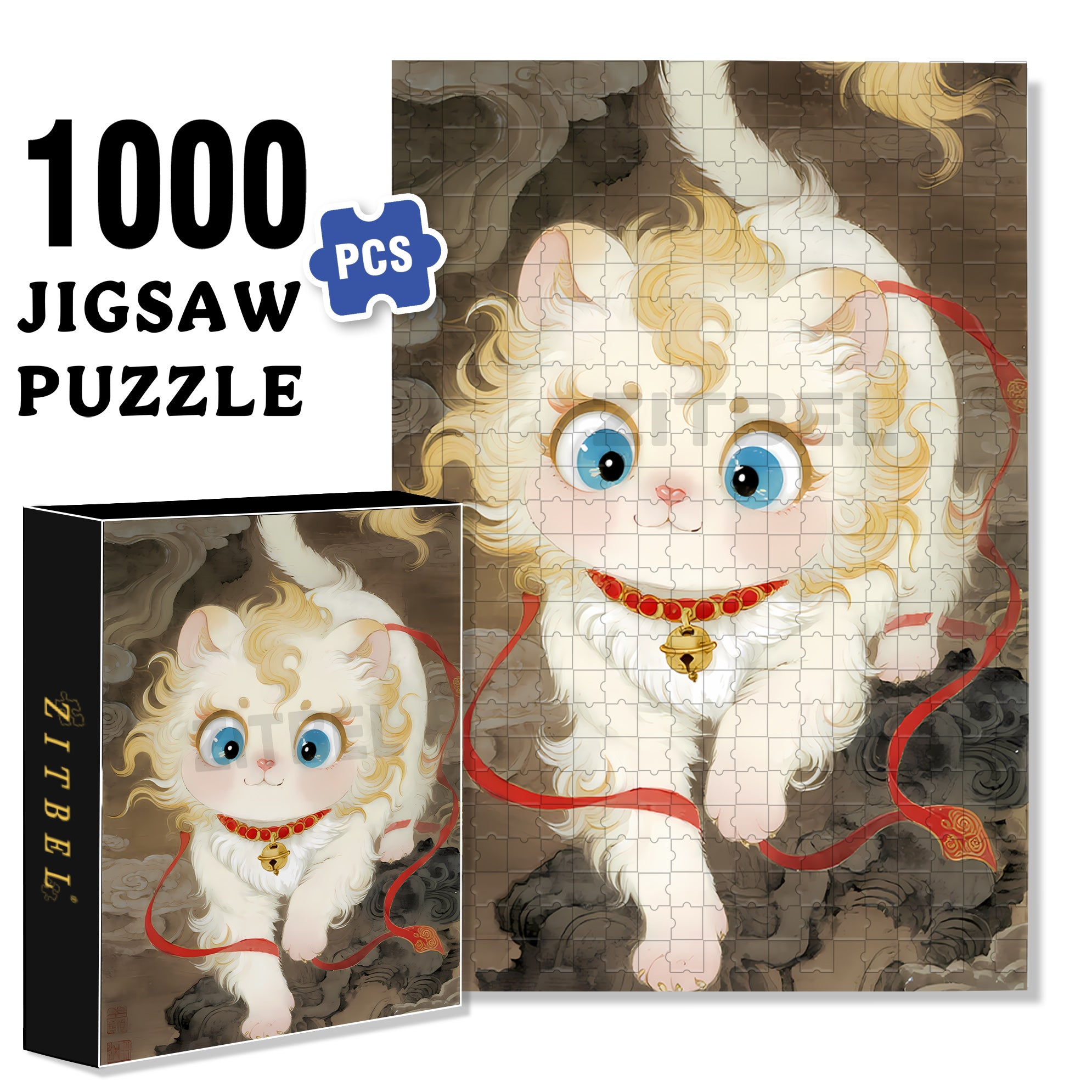 Lucky Cat 500pcs/1000pcs Jigsaw Puzzle, Scratch-Resistant, Interactive Family Game & Brain-Boosting DIY Decor, Perfect for Halloween, Christmas & New Year Gifts, Family Puzzle Game