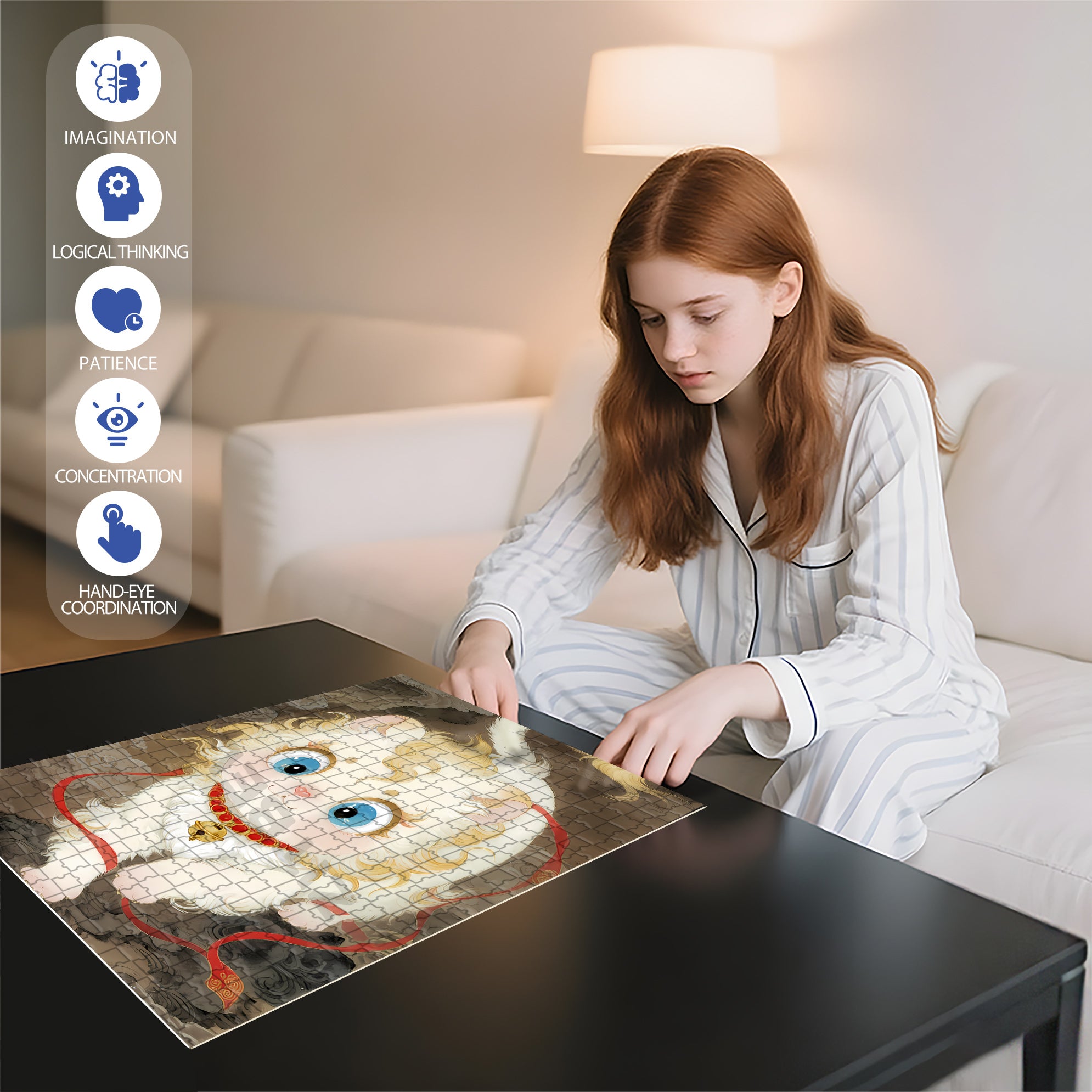 Lucky Cat 500pcs/1000pcs Jigsaw Puzzle, Scratch-Resistant, Interactive Family Game & Brain-Boosting DIY Decor, Perfect for Halloween, Christmas & New Year Gifts, Family Puzzle Game