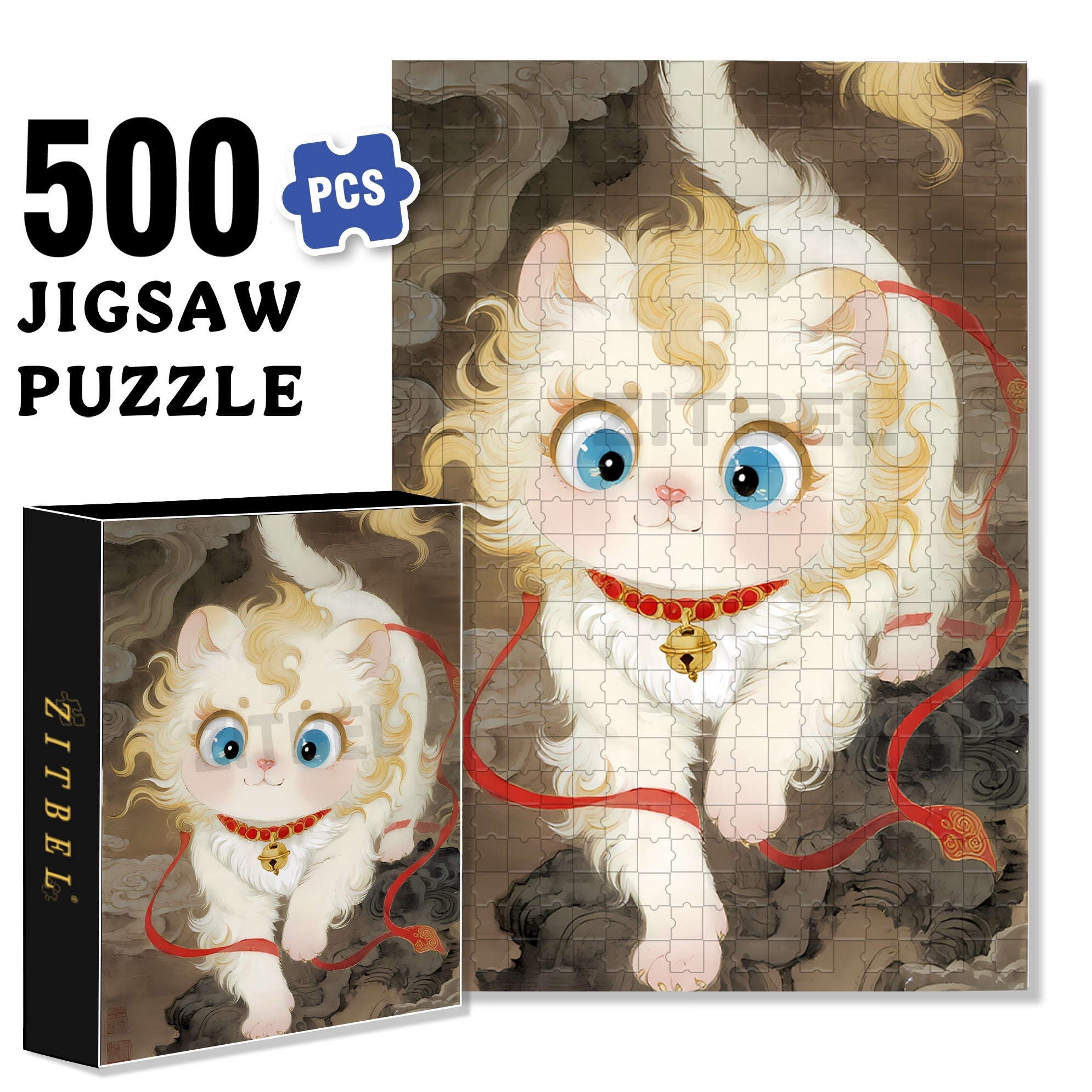 Lucky Cat 500pcs/1000pcs Jigsaw Puzzle, Scratch-Resistant, Interactive Family Game & Brain-Boosting DIY Decor, Perfect for Halloween, Christmas & New Year Gifts, Family Puzzle Game
