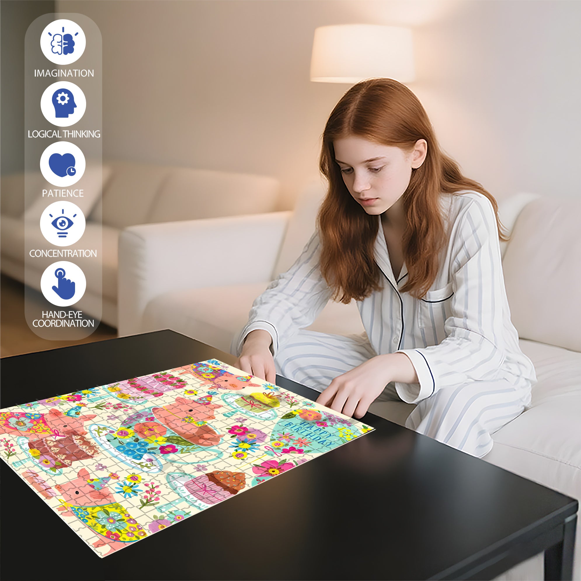 Pig's Birthday Party 500pcs/1000pcs Jigsaw Puzzle, Scratch-Resistant, Interactive Family Game & Brain-Boosting DIY Decor, Perfect for Halloween, Christmas & New Year Gifts, Family Puzzle Game