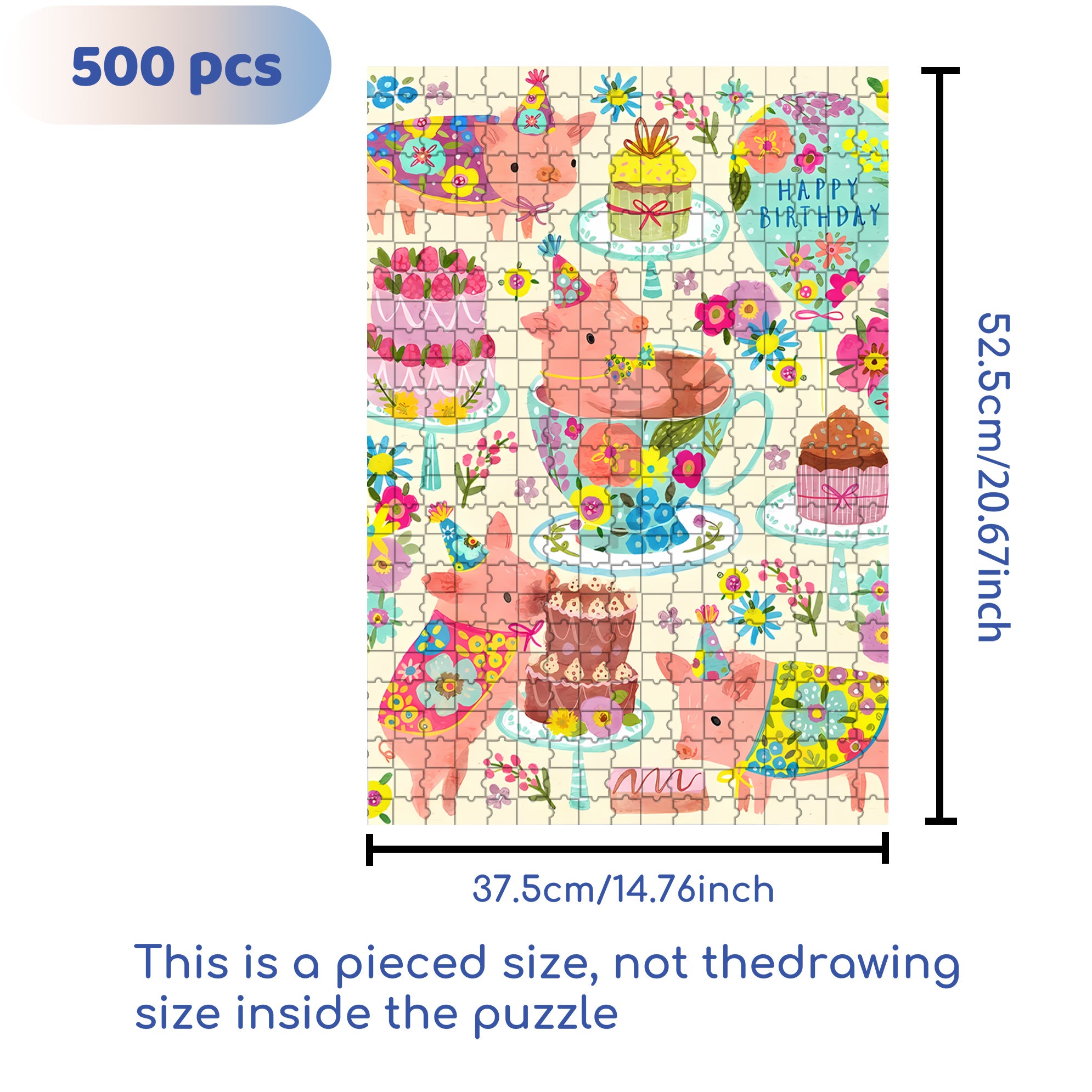 Pig's Birthday Party 500pcs/1000pcs Jigsaw Puzzle, Scratch-Resistant, Interactive Family Game & Brain-Boosting DIY Decor, Perfect for Halloween, Christmas & New Year Gifts, Family Puzzle Game