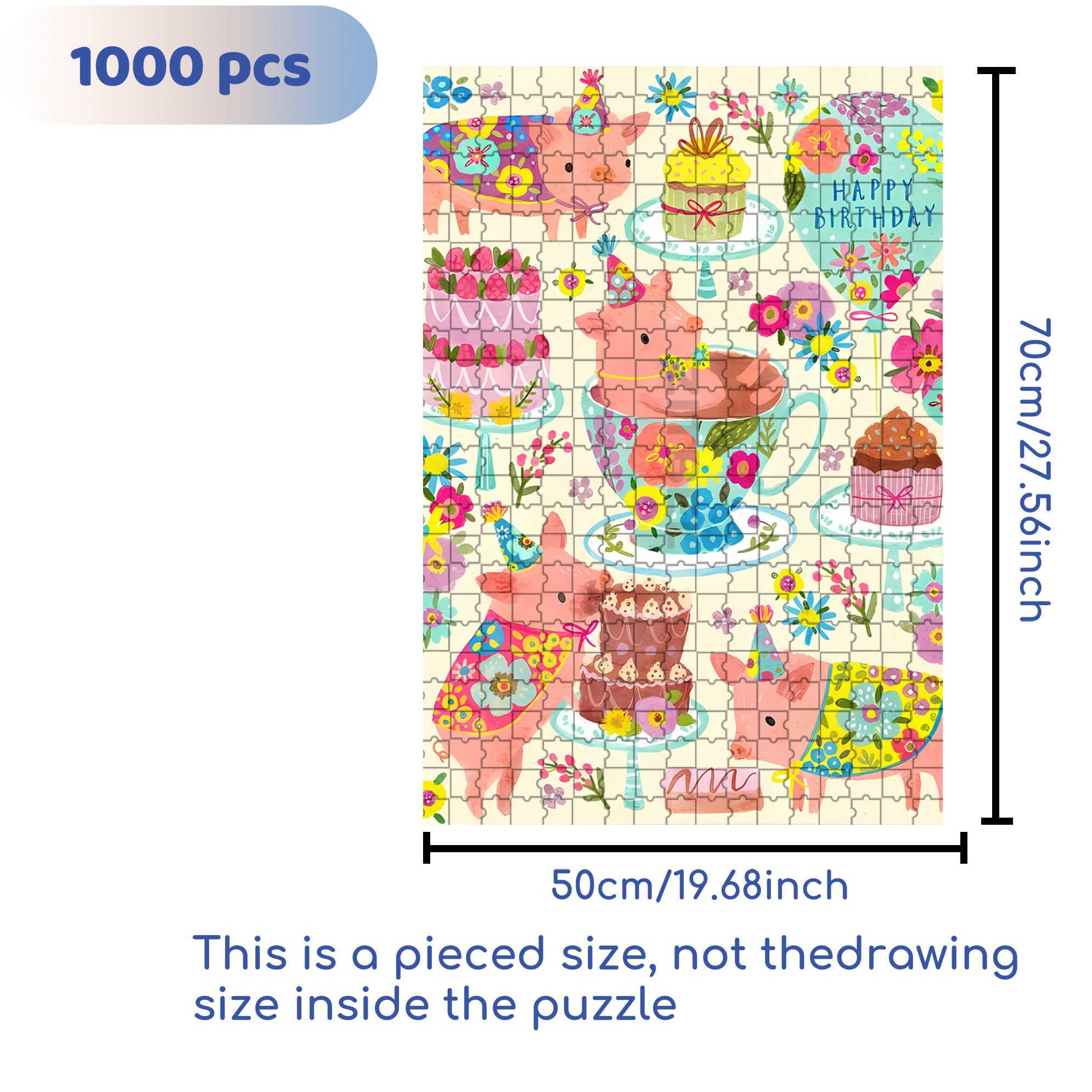 Pig's Birthday Party 500pcs/1000pcs Jigsaw Puzzle, Scratch-Resistant, Interactive Family Game & Brain-Boosting DIY Decor, Perfect for Halloween, Christmas & New Year Gifts, Family Puzzle Game