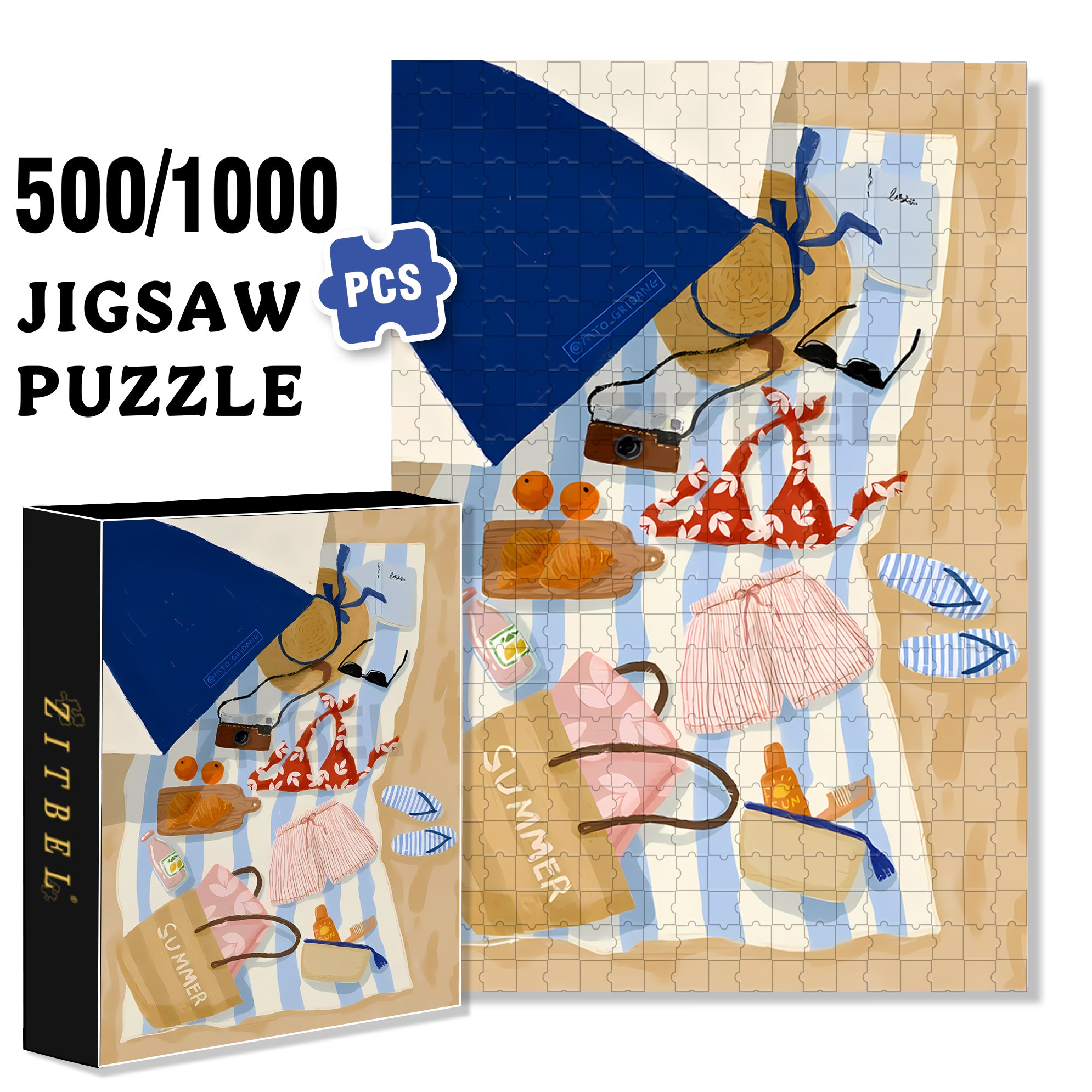 Red Bikini 500pcs/1000pcs Jigsaw Puzzle, Scratch-Resistant, Interactive Family Game & Brain-Boosting DIY Decor, Perfect for Halloween, Christmas & New Year Gifts, Family Puzzle Game