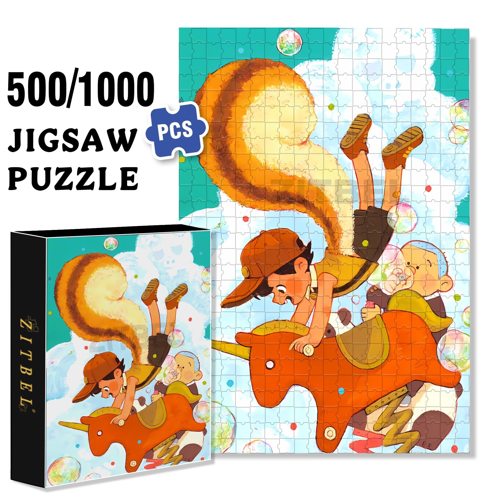 Rocking Horse 500pcs/1000pcs Jigsaw Puzzle, Scratch-Resistant, Interactive Family Game & Brain-Boosting DIY Decor, Perfect for Halloween, Christmas & New Year Gifts, Family Puzzle Game