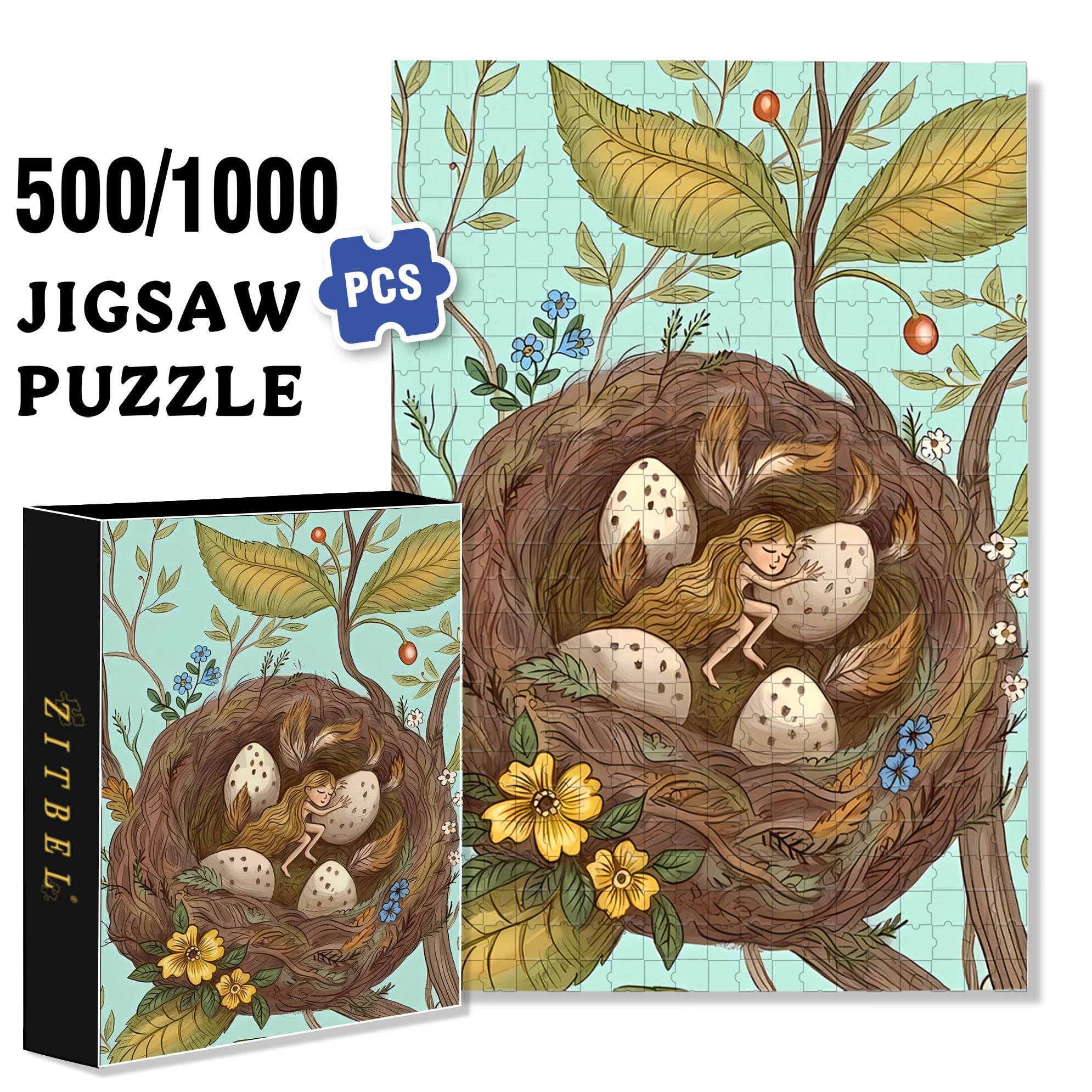 Sleeping In A Bird's Nest 500pcs/1000pcs Jigsaw Puzzle, Scratch-Resistant, Interactive Family Game & Brain-Boosting DIY Decor, Perfect for Halloween, Christmas & New Year Gifts, Family Puzzle Game