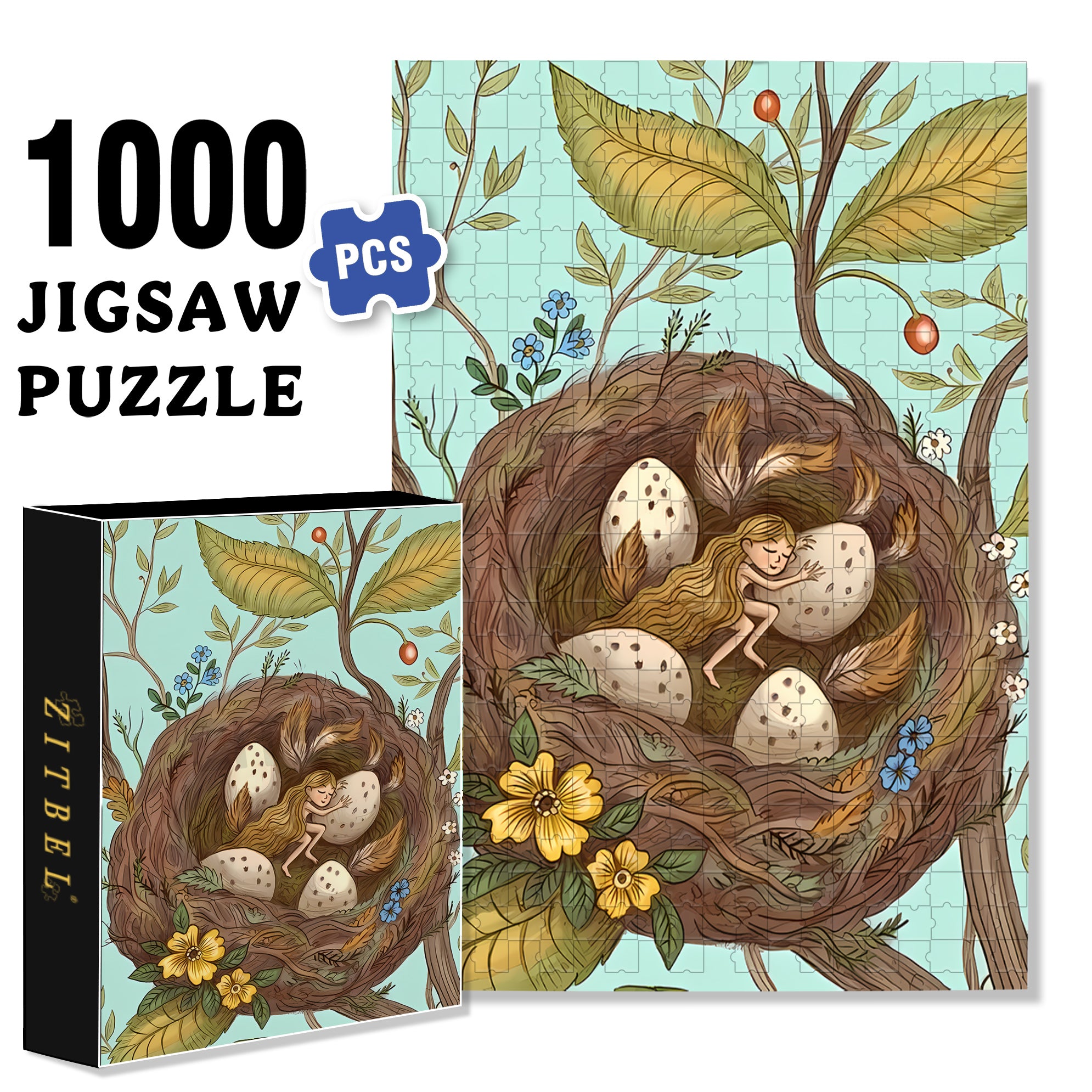 Sleeping In A Bird's Nest 500pcs/1000pcs Jigsaw Puzzle, Scratch-Resistant, Interactive Family Game & Brain-Boosting DIY Decor, Perfect for Halloween, Christmas & New Year Gifts, Family Puzzle Game