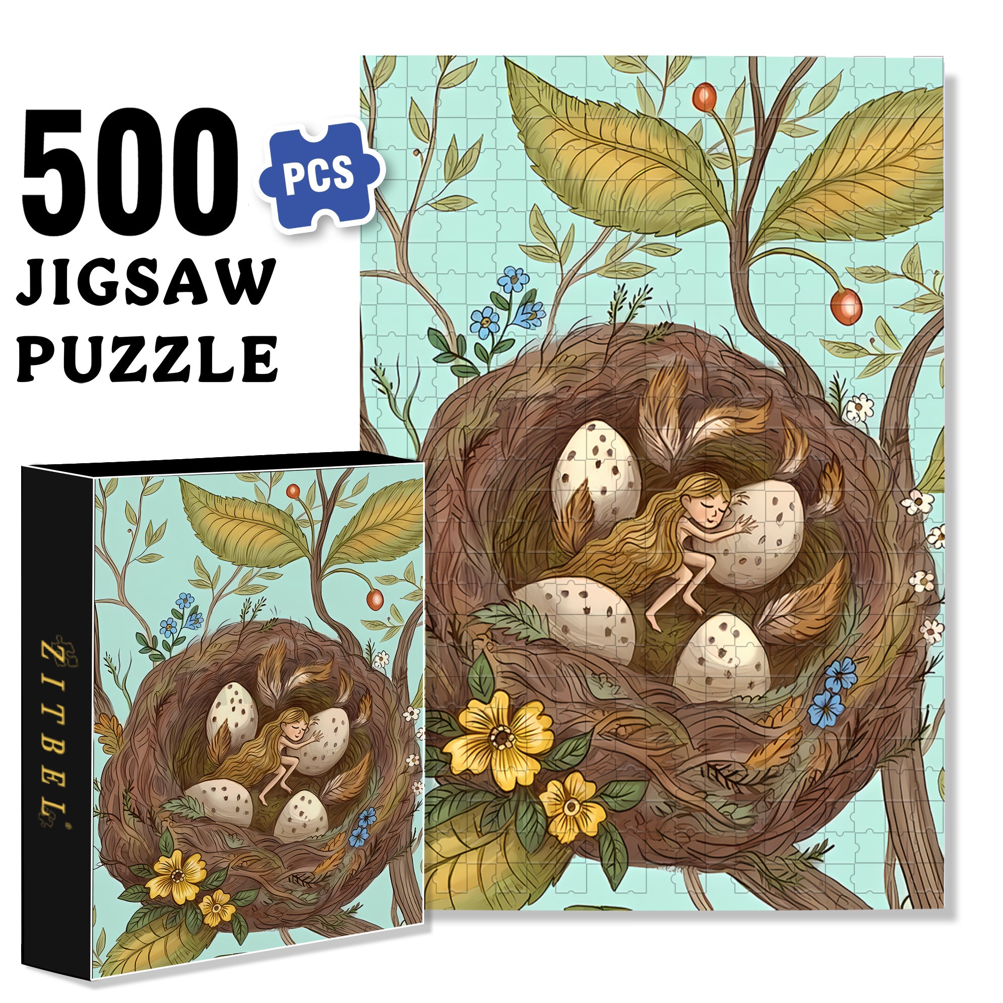 Sleeping In A Bird's Nest 500pcs/1000pcs Jigsaw Puzzle, Scratch-Resistant, Interactive Family Game & Brain-Boosting DIY Decor, Perfect for Halloween, Christmas & New Year Gifts, Family Puzzle Game