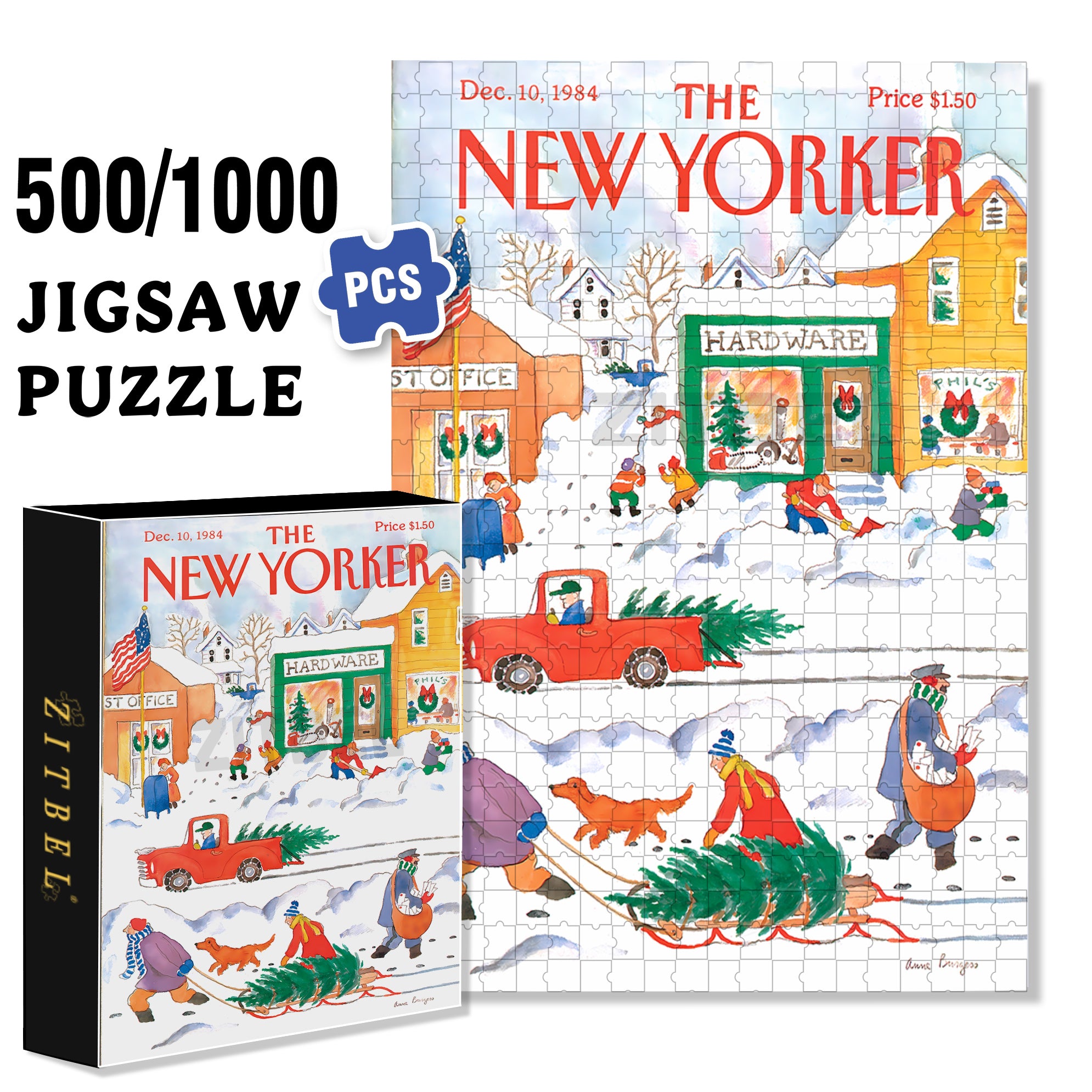 Snowy Town 500pcs/1000pcs Jigsaw Puzzle, Scratch-Resistant, Interactive Family Game & Brain-Boosting DIY Decor, Perfect for Halloween, Christmas & New Year Gifts, Family Puzzle Game